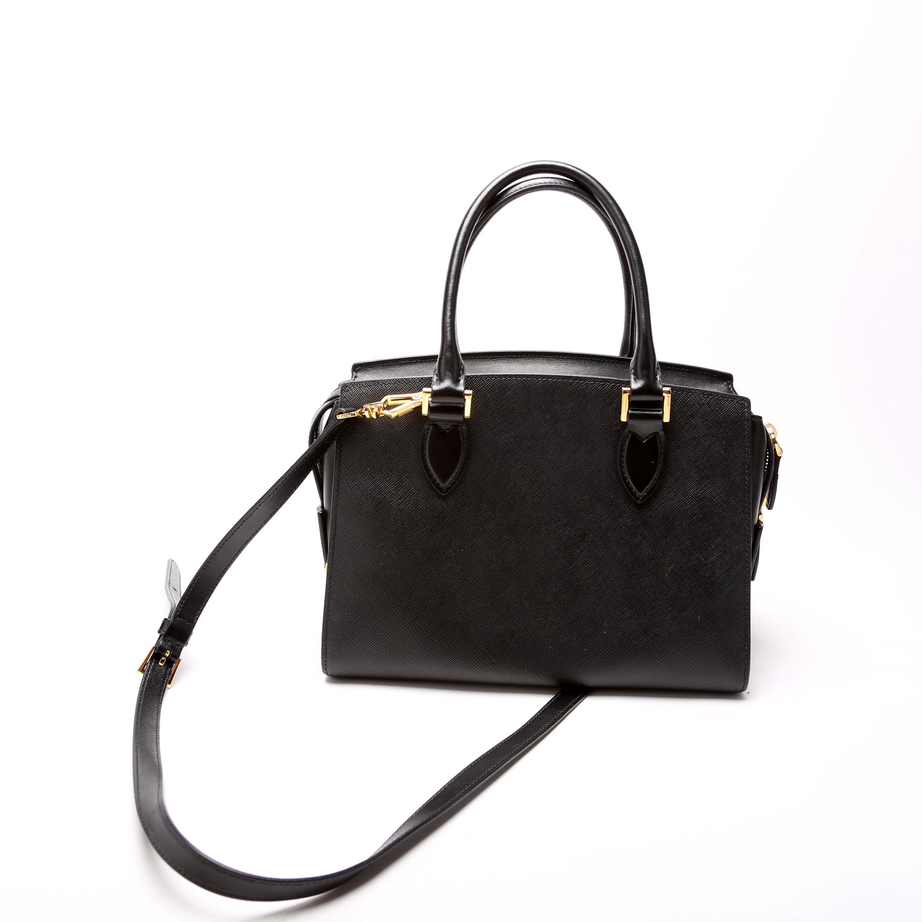 Prada Saffiano Soft Calfskin Top Handle Bag Black Small Travel Bag