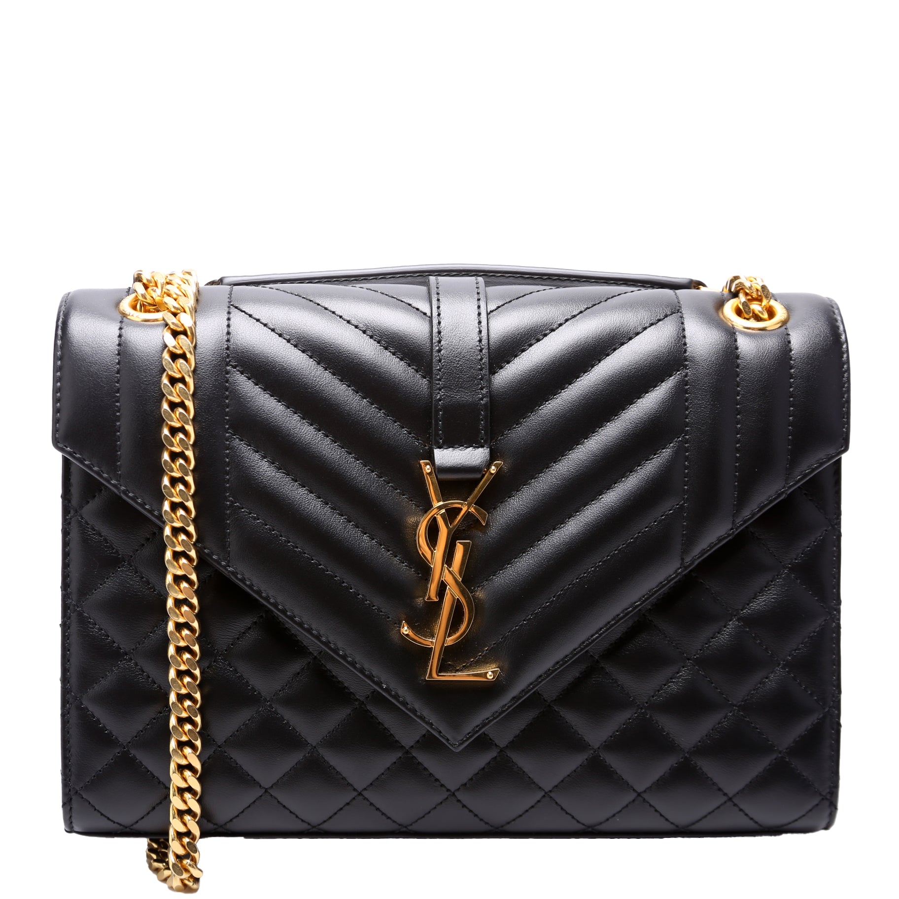 YSL Saint Laurent Saint Laurent Envelope Tri Quilt Bag Black Medium Travel Bag