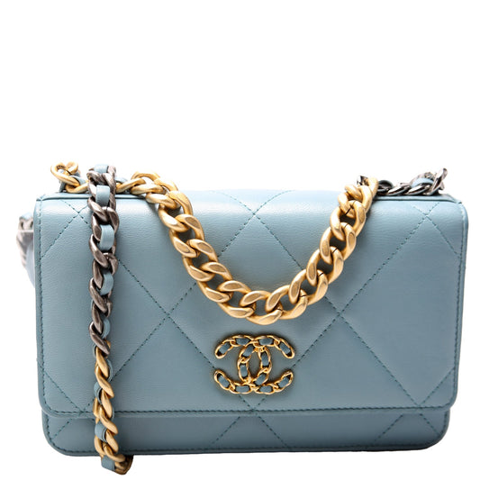 Chanel 19 WOC Quilted Lambskin 29M Blue Clutch Bag Blue 2