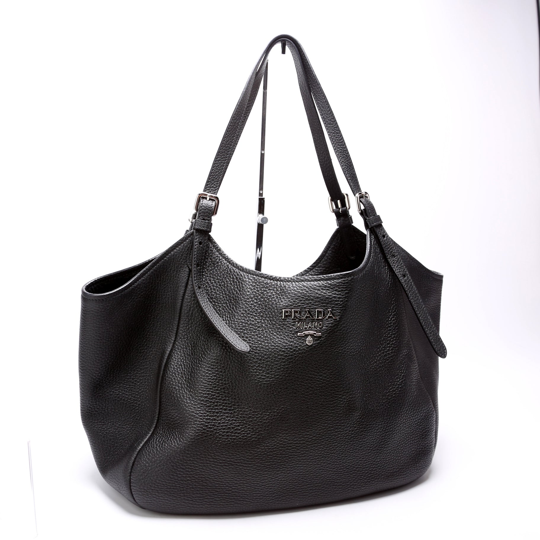Prada Vitello Daino Shoulder Bag Leather Black Black Bag