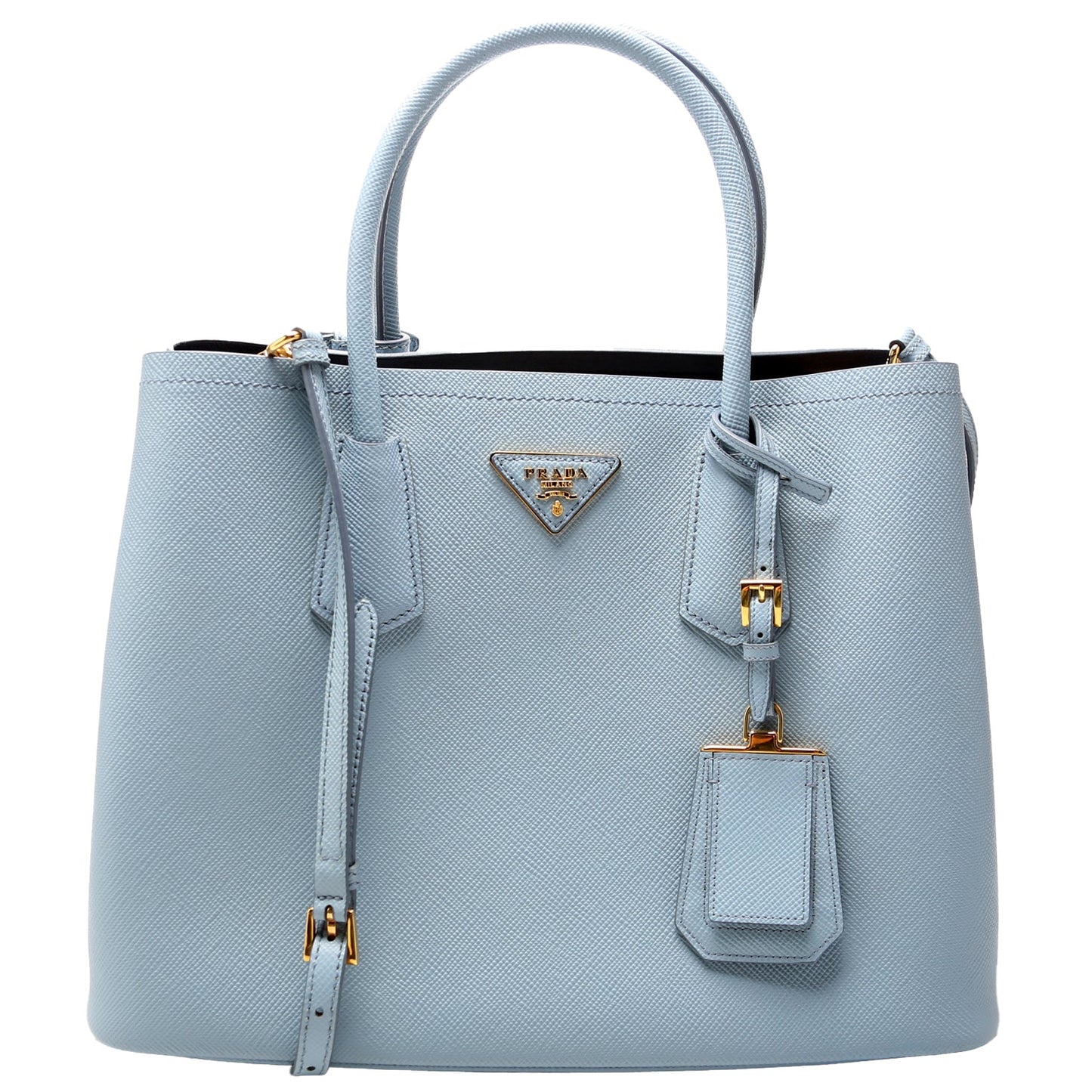 Prada Saffiano Cuir Double Bag Blue Medium Travel Bag