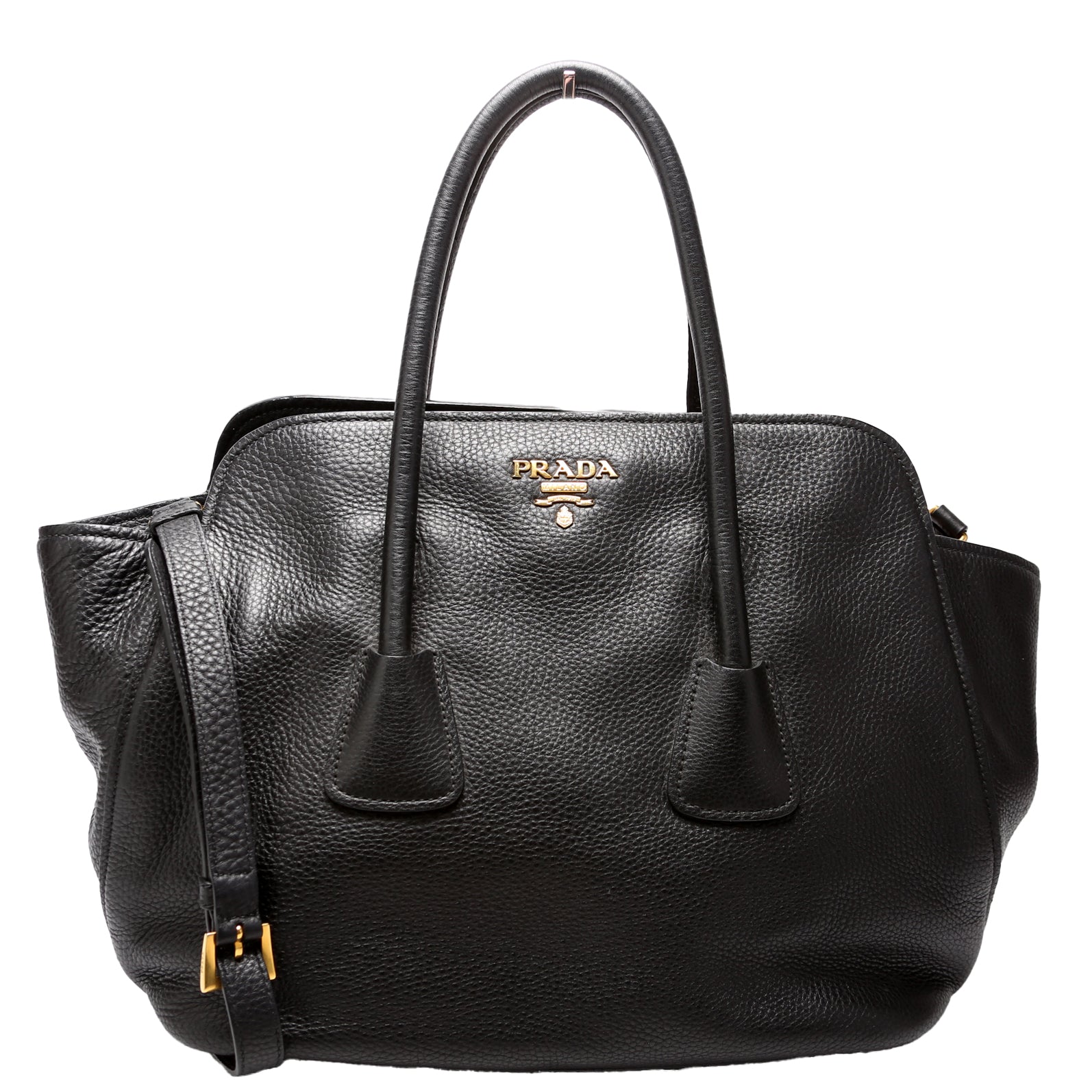 Prada Vitello Daino Top Handle Tote Bag Black