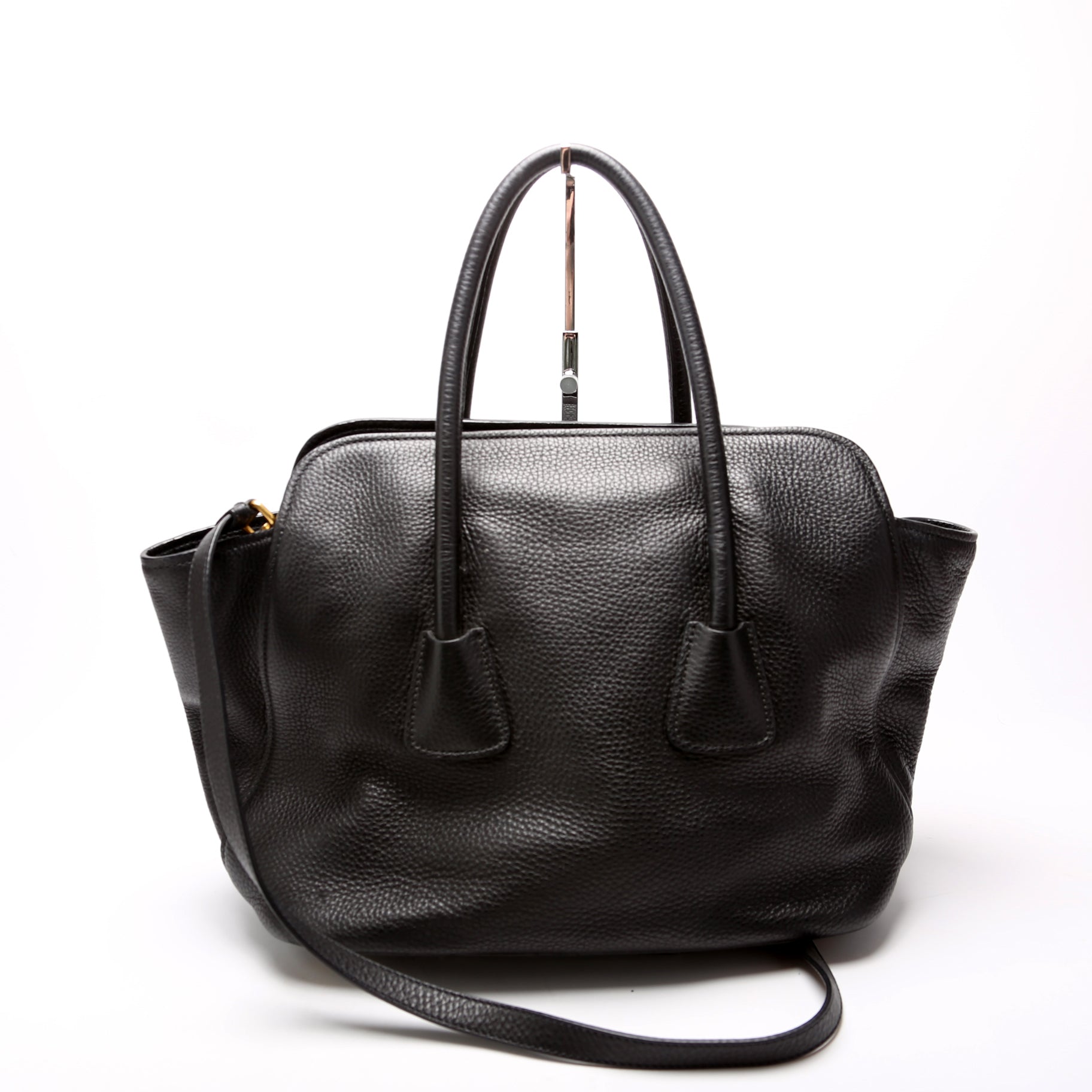 Prada Vitello Daino Top Handle Tote Bag Black