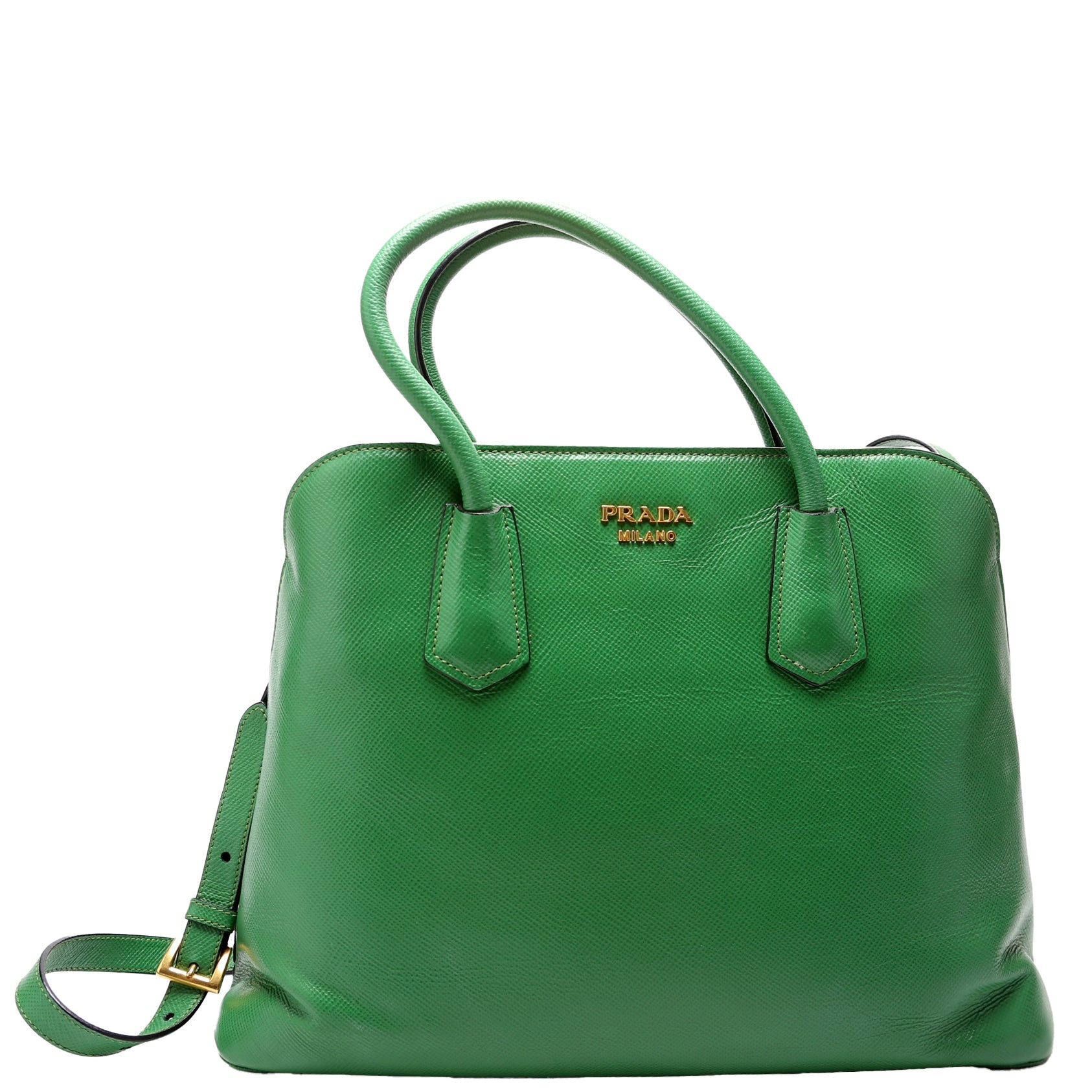 Prada Saffiano Cuir Double Bag Green Large Travel Bag
