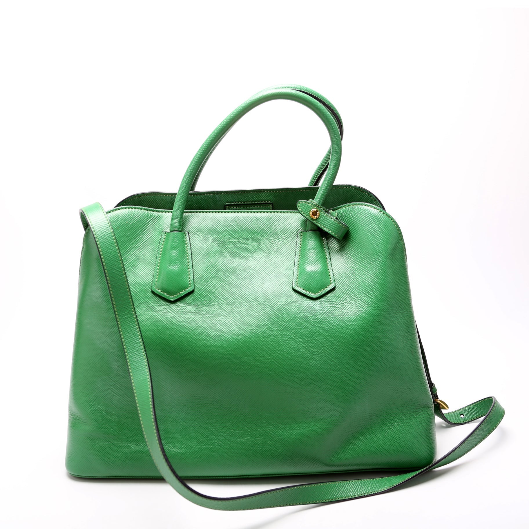 Prada Saffiano Cuir Double Bag Green Large Travel Bag