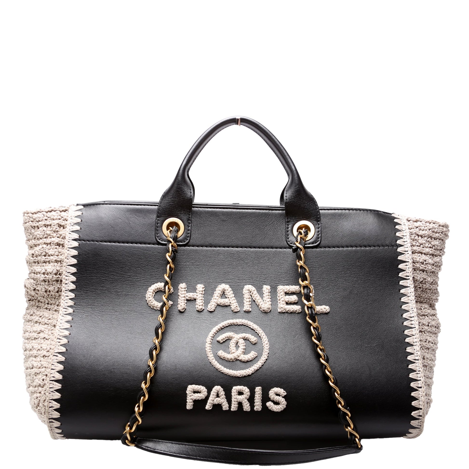 Chanel Deauville Calfskin Crochet Black Tote Bag