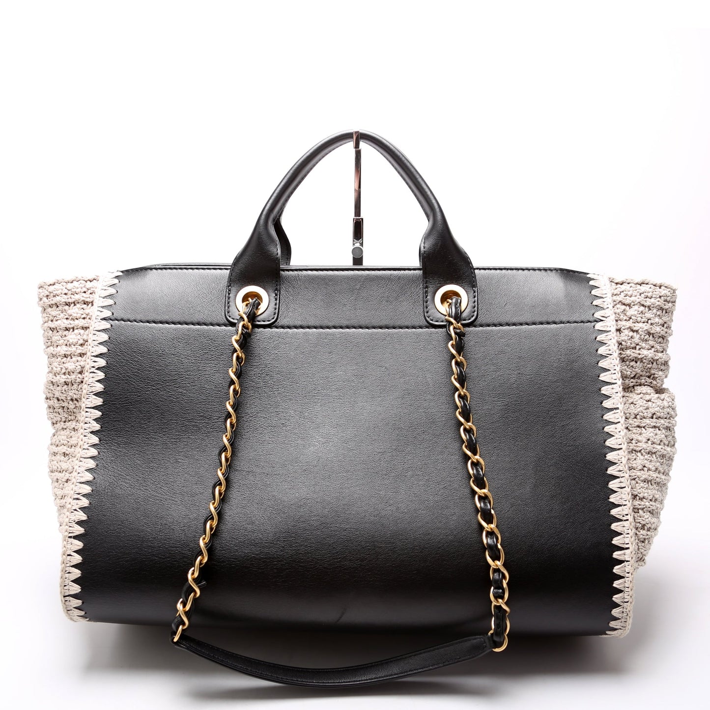 Chanel Deauville Calfskin Crochet Black Tote Bag
