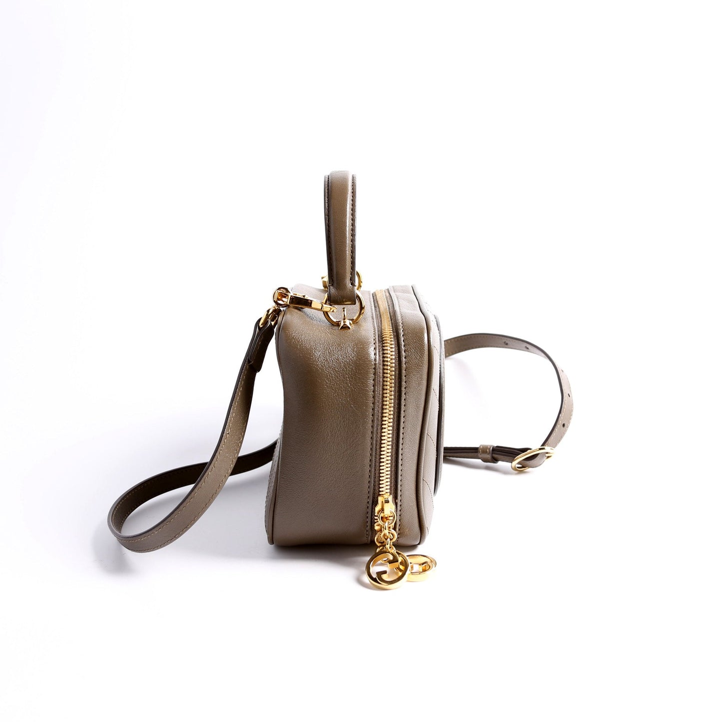 Gucci Blondie Leather Khaki Top Handle Travel Bag