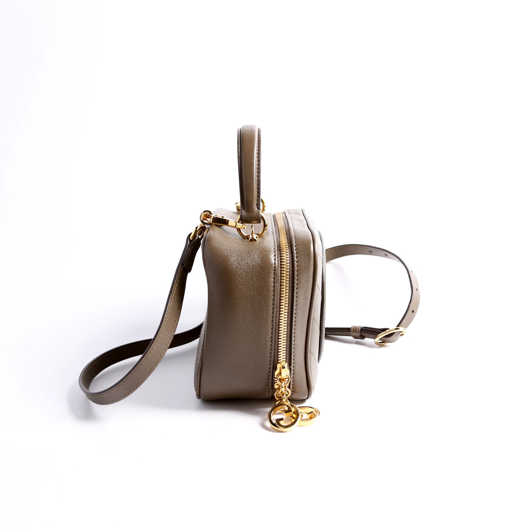 Gucci Blondie Leather Khaki Top Handle Travel Bag