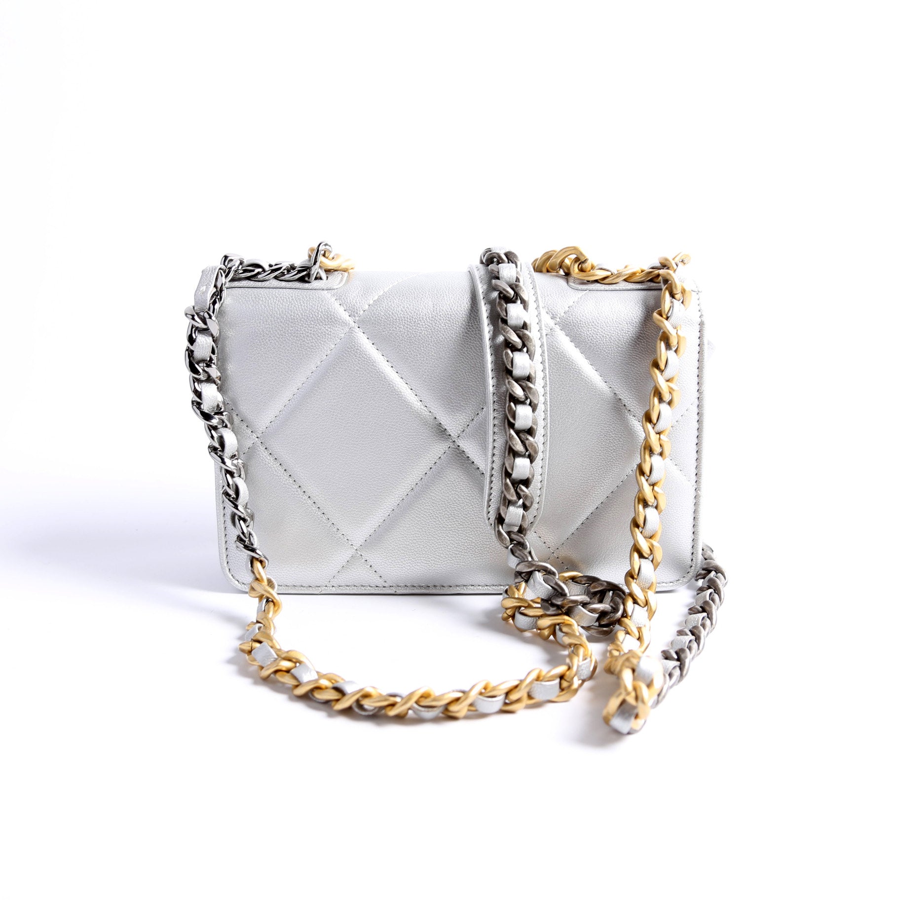 Chanel 19 WOC Quilted Lambskin 30M Silver Clutch Bag
