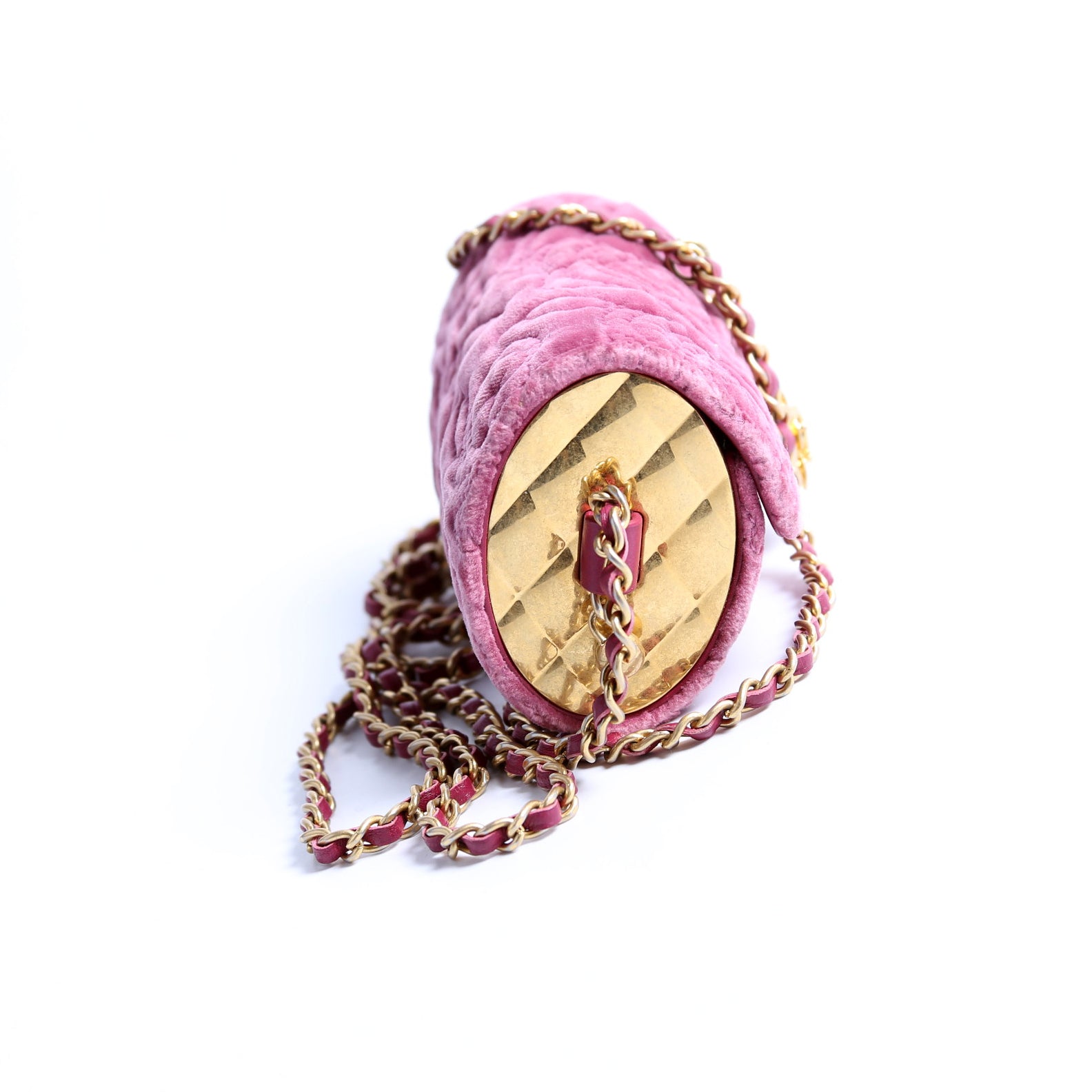 Chanel Camellia Embossed Velvet Jewel Belt Card Holder With Chain Mauve