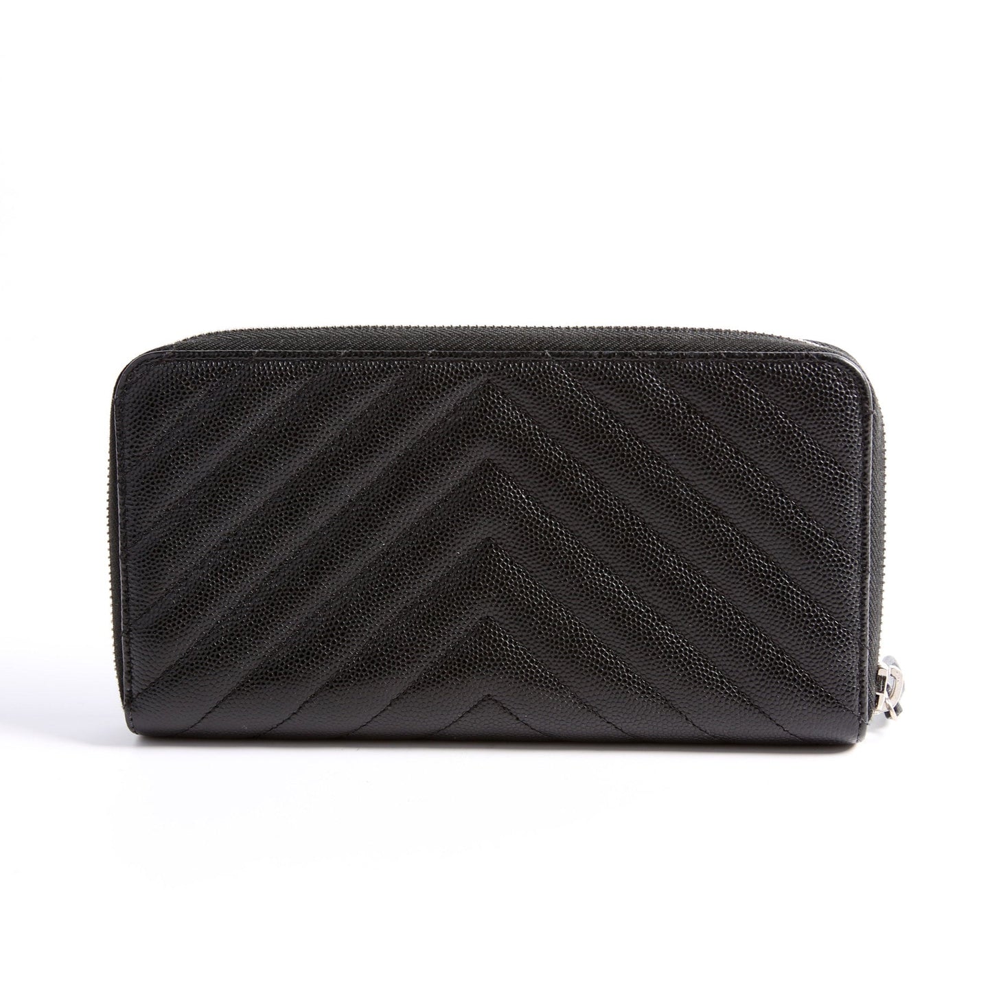 Chanel Chevron Caviar Large Gusset Zip Around Wallet 24M Black