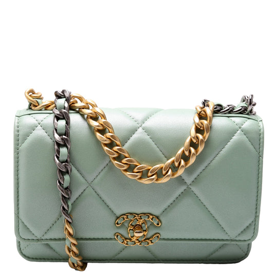 Chanel 19 WOC Quilted Lambskin RFID Green Clutch Bag