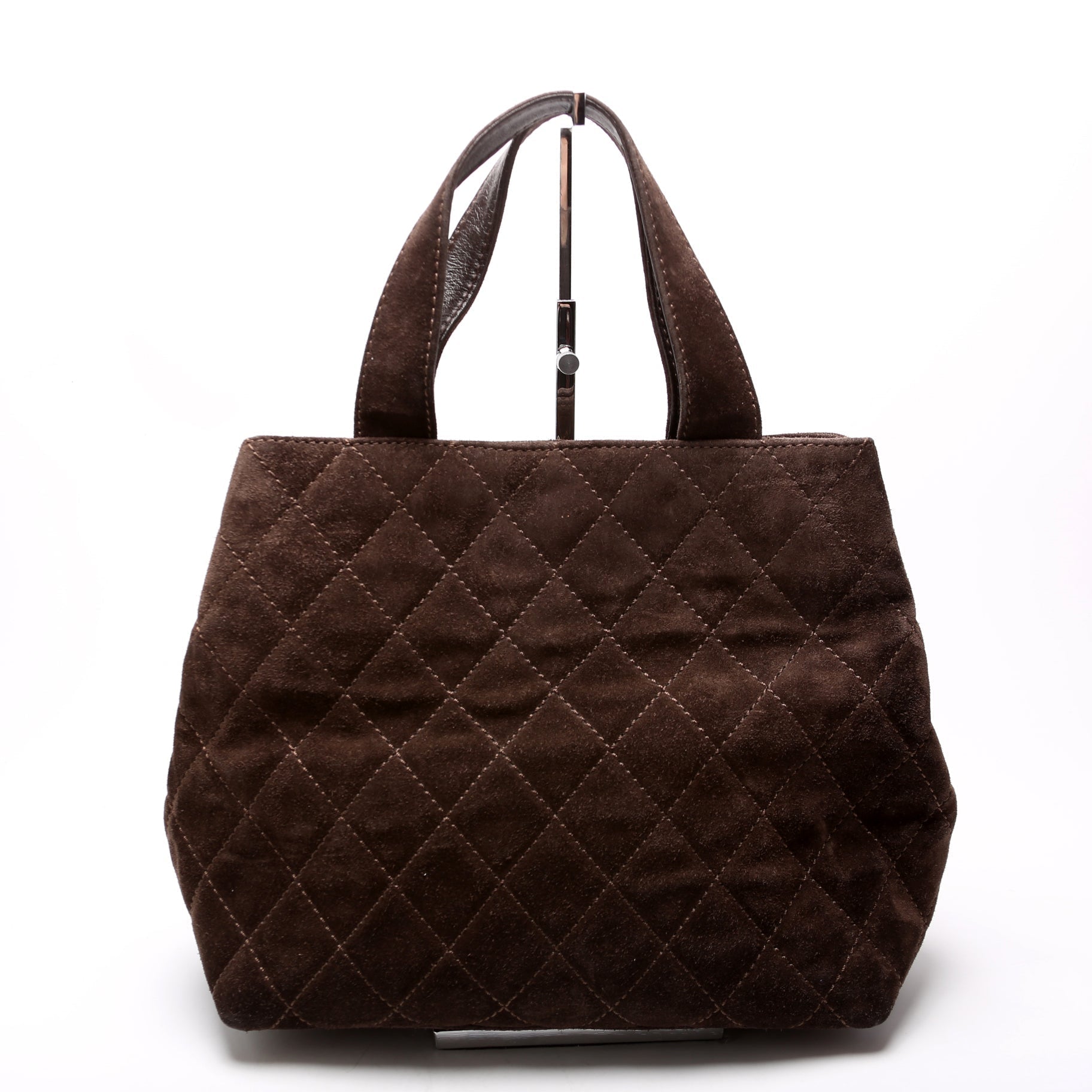 Chanel CC Top Handle Suede 7MM Brown Handbag