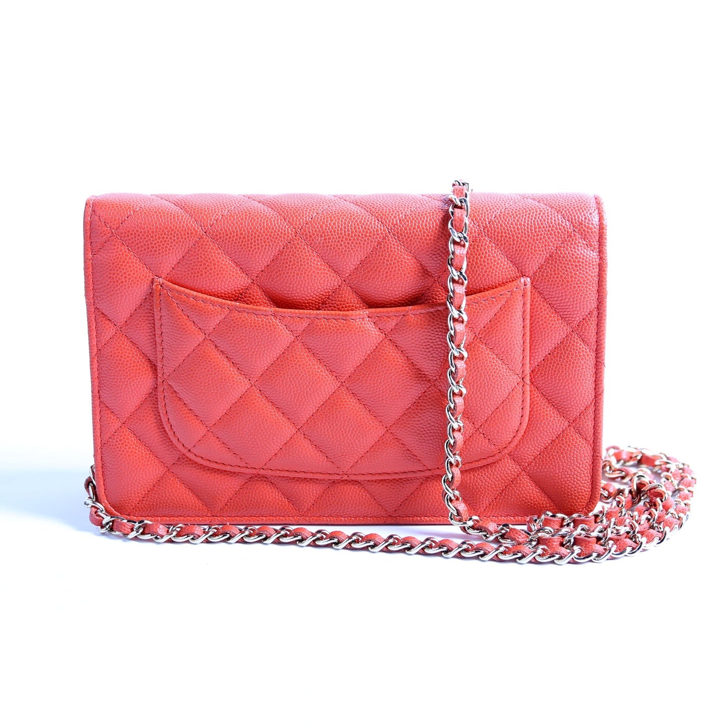 Chanel WOC Classic Quilted Caviar Orange Clutch Bag