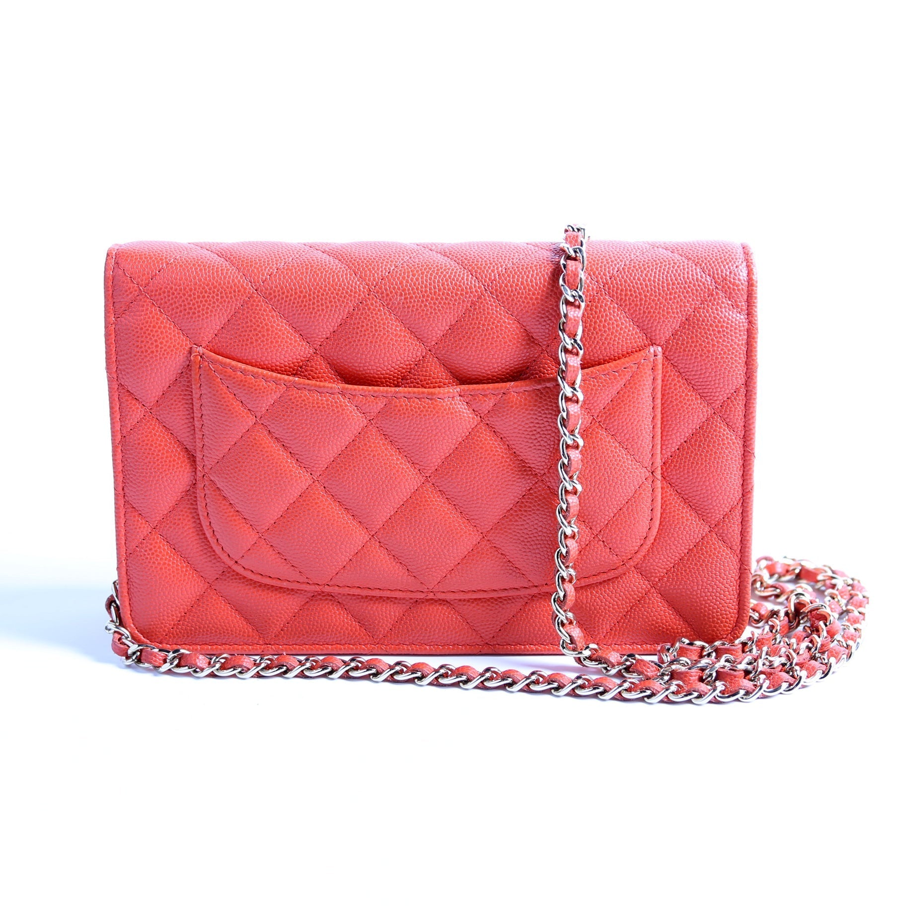 Chanel WOC Classic Quilted Caviar Orange Clutch Bag