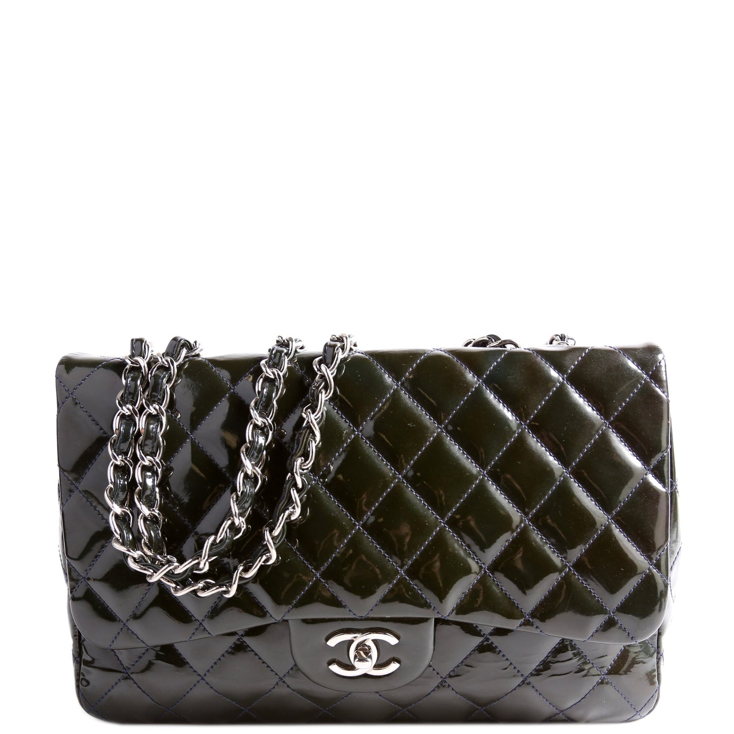 Chanel Classic Flap Jumbo Patent 13M Green Handbag