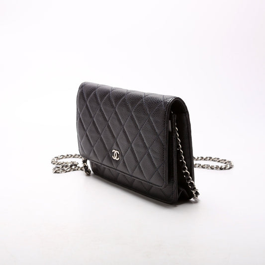 Chanel WOC Classic Quilted Caviar Navy Clutch Bag