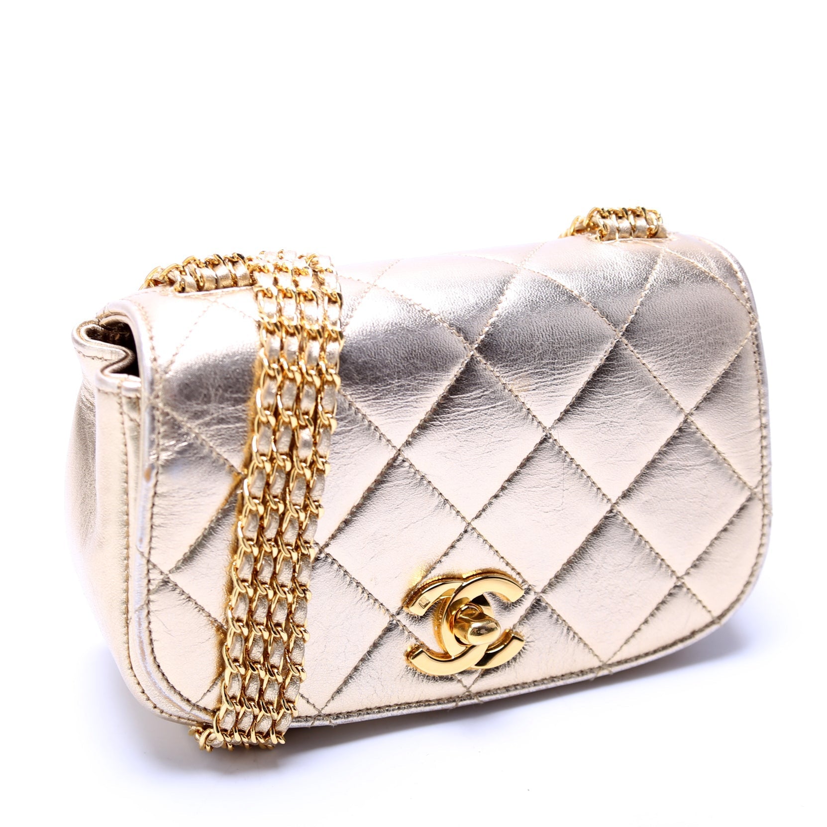 Chanel Multi Flap Gold Handbag