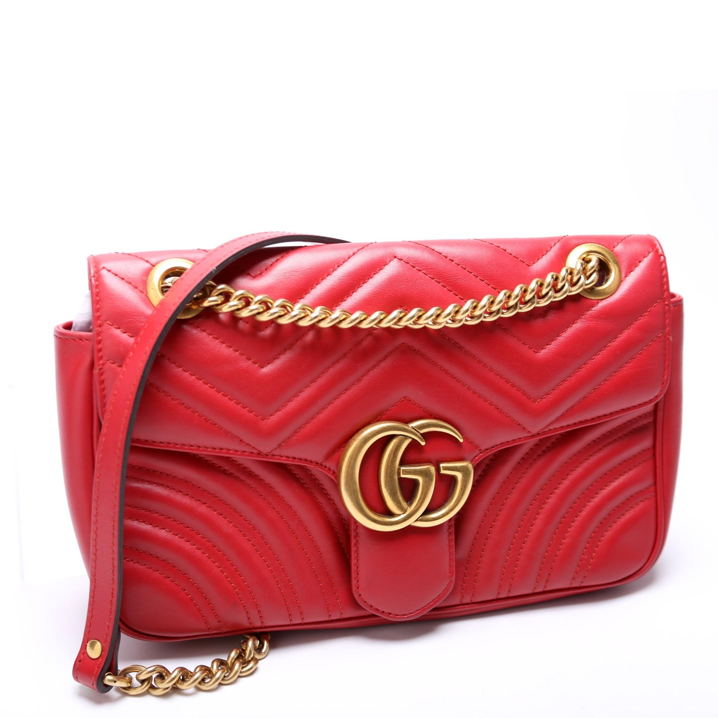 Gucci Marmont Leather Red Small Flap Shoulder Bag