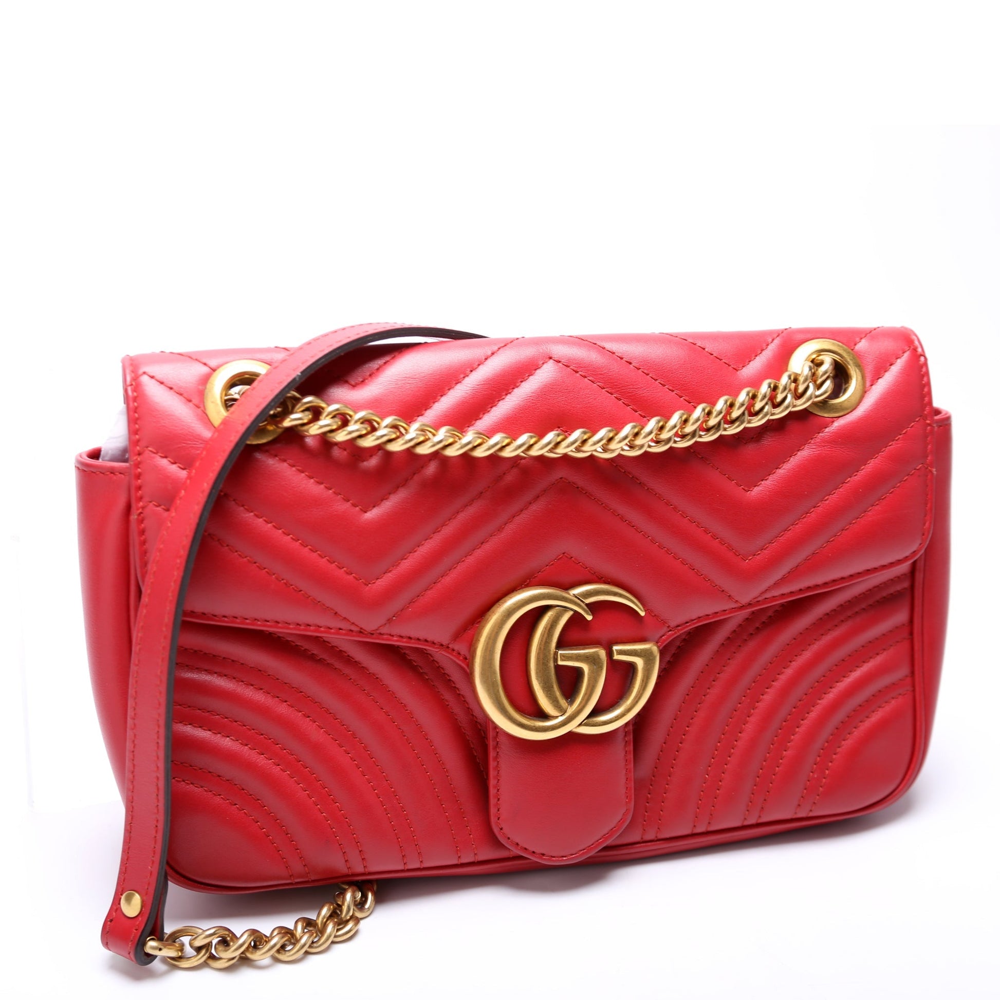 Gucci Marmont Leather Red Small Flap Shoulder Bag