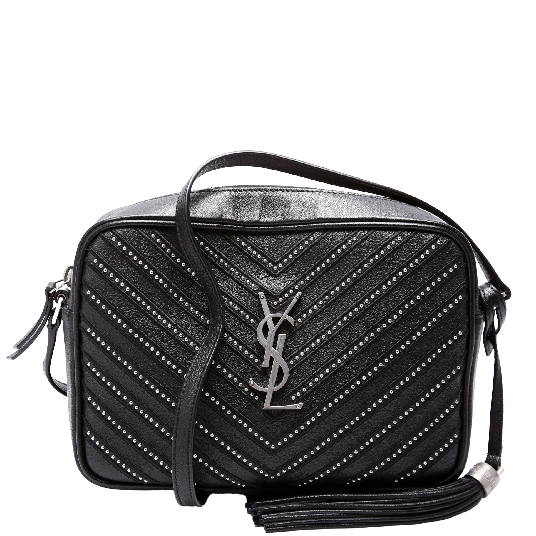 YSL Saint Laurent Saint Laurent Lou Camera Studded Calfskin Bag Black Travel Bag