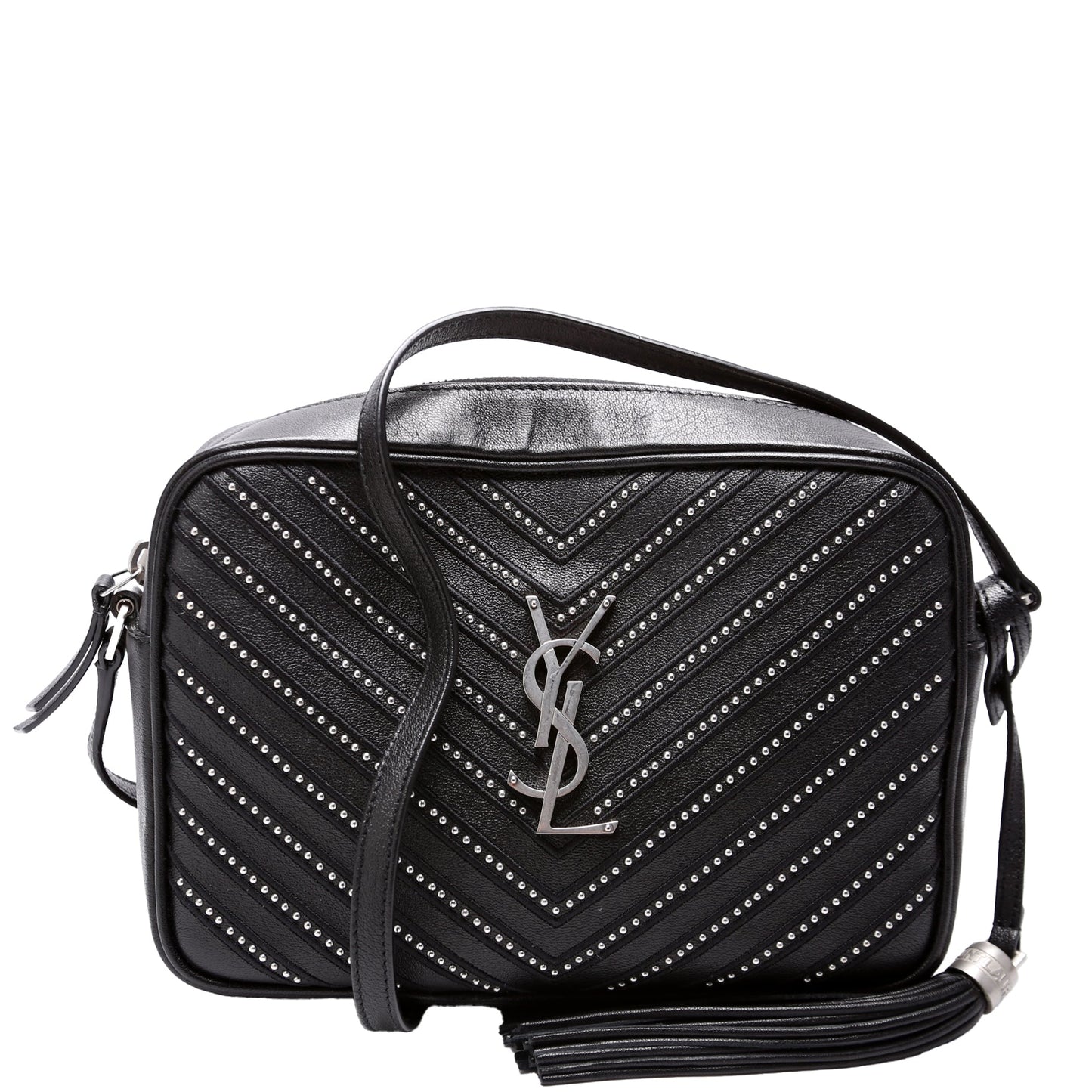 YSL Saint Laurent Saint Laurent Lou Camera Studded Calfskin Bag Black Travel Bag
