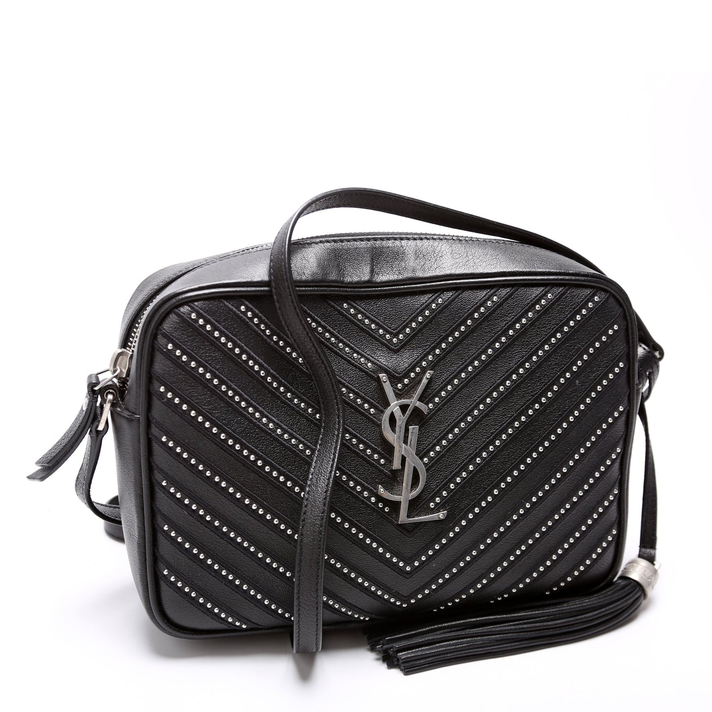 YSL Saint Laurent Saint Laurent Lou Camera Studded Calfskin Bag Black Travel Bag