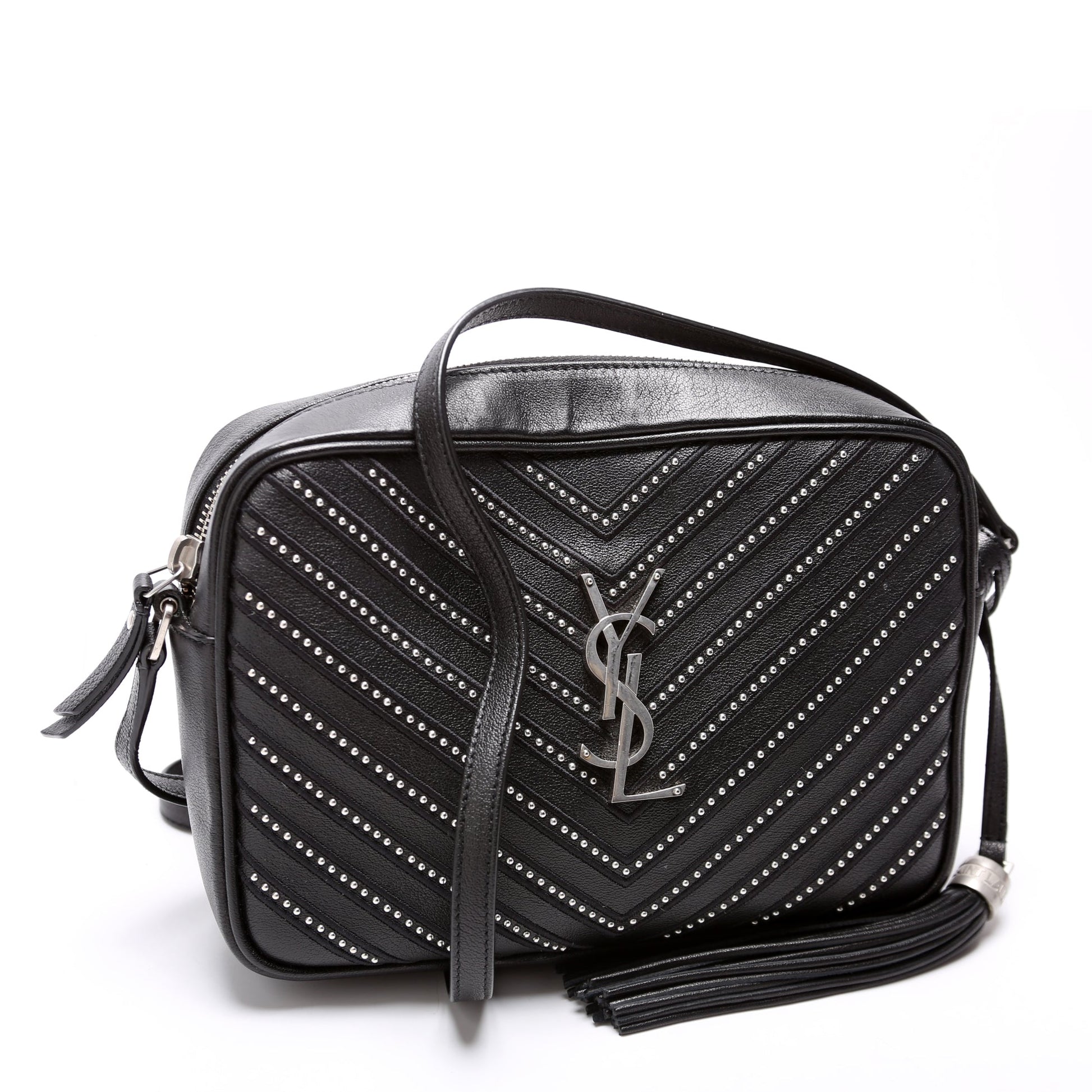 YSL Saint Laurent Saint Laurent Lou Camera Studded Calfskin Bag Black Travel Bag