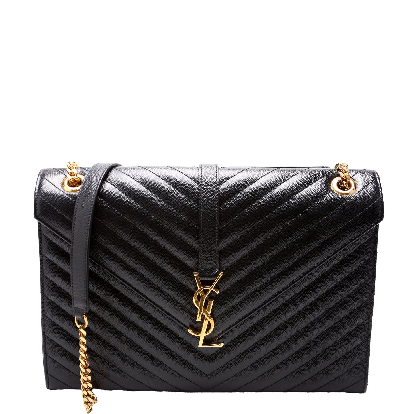 YSL Saint Laurent Saint Laurent Envelope Chevron Bag Black Large Travel Bag