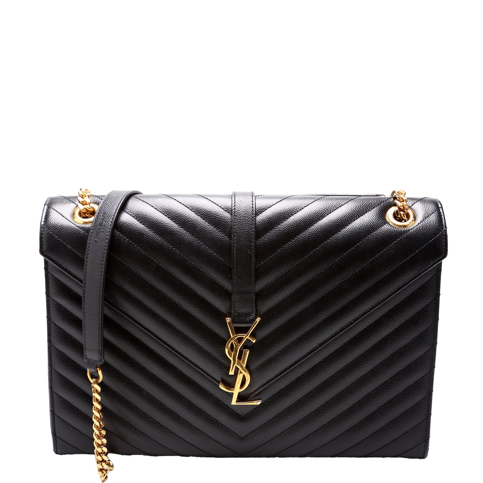 YSL Saint Laurent Saint Laurent Envelope Chevron Bag Black Large Travel Bag
