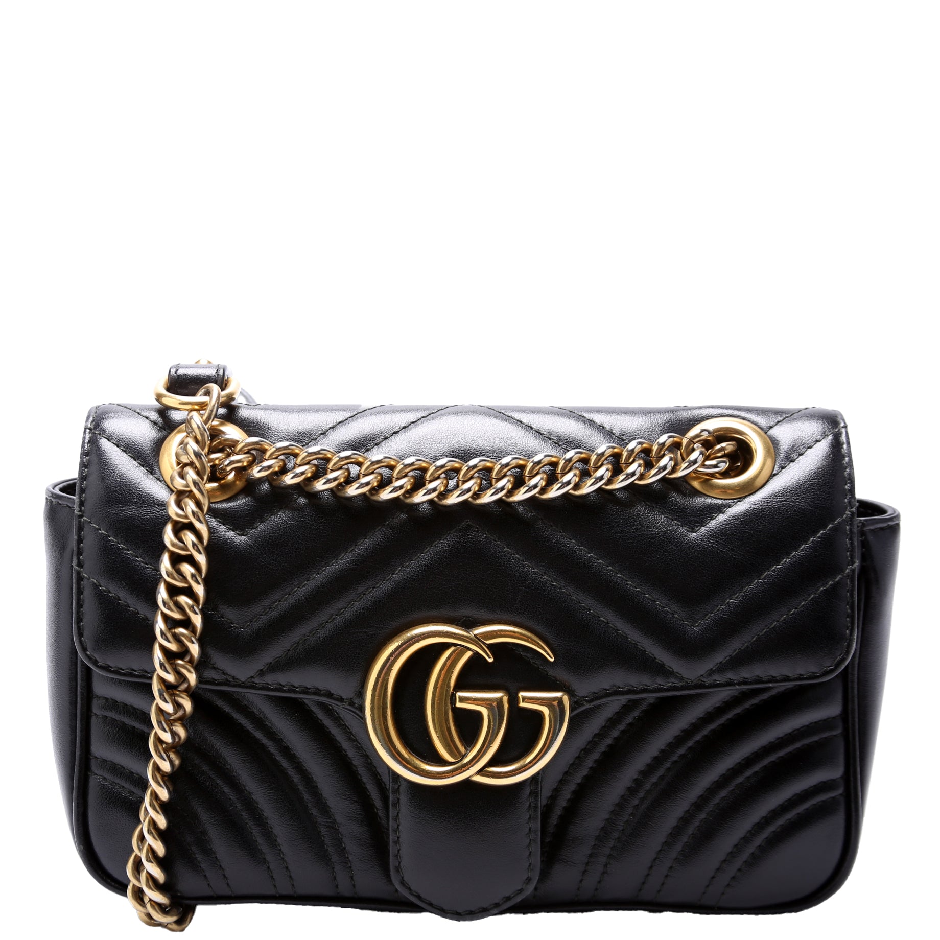 Gucci Marmont Leather Black Mini Flap Shoulder Bag Black 2