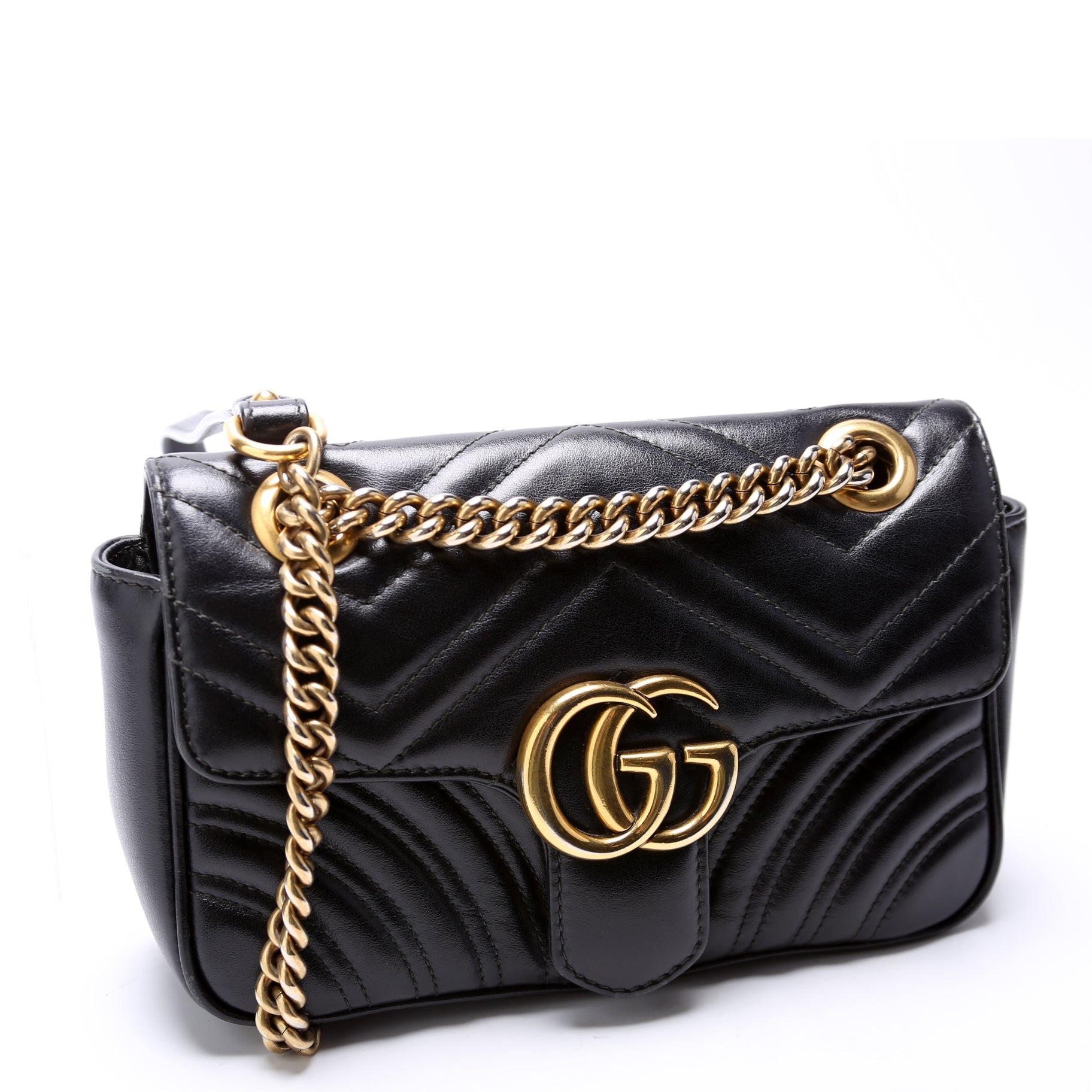 Gucci Marmont Leather Black Mini Flap Shoulder Bag Black 2