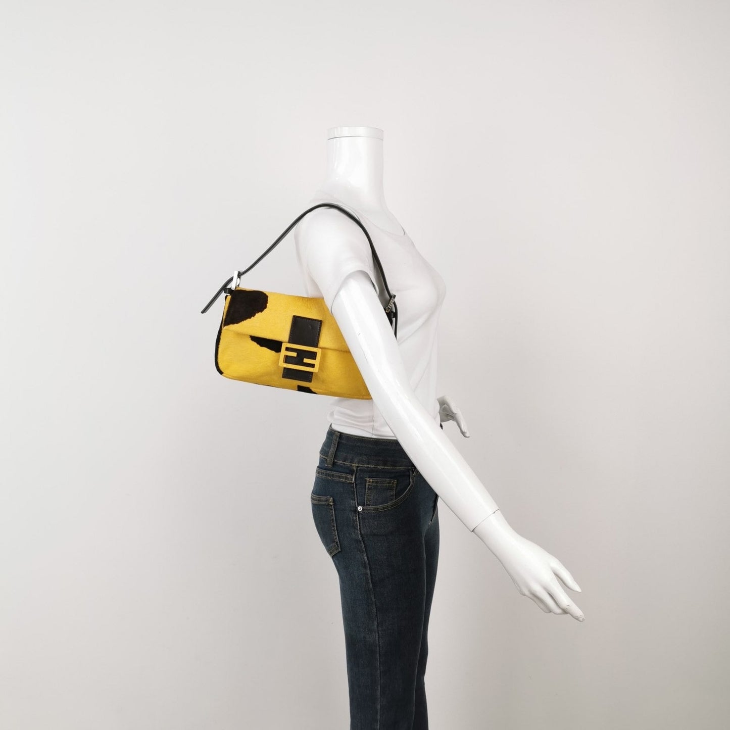 Fendi Baguette Pony Hair In Cow Print Handbag Yellow Shoulder Bag