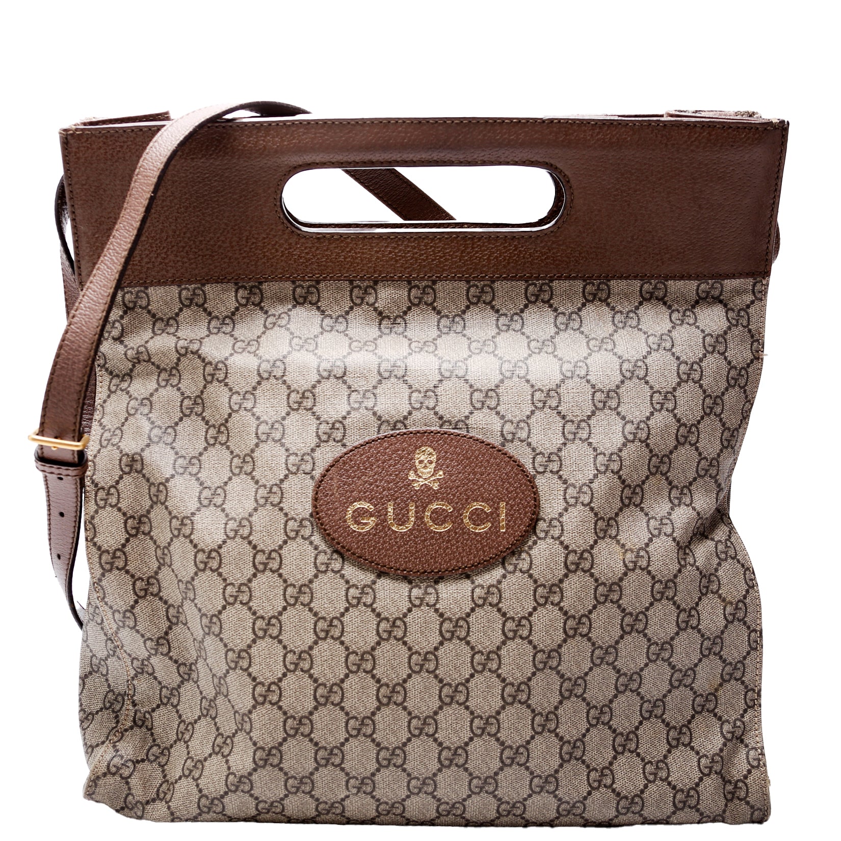 Gucci GG Supreme Slip Handle Vertical Brown Tote Bag