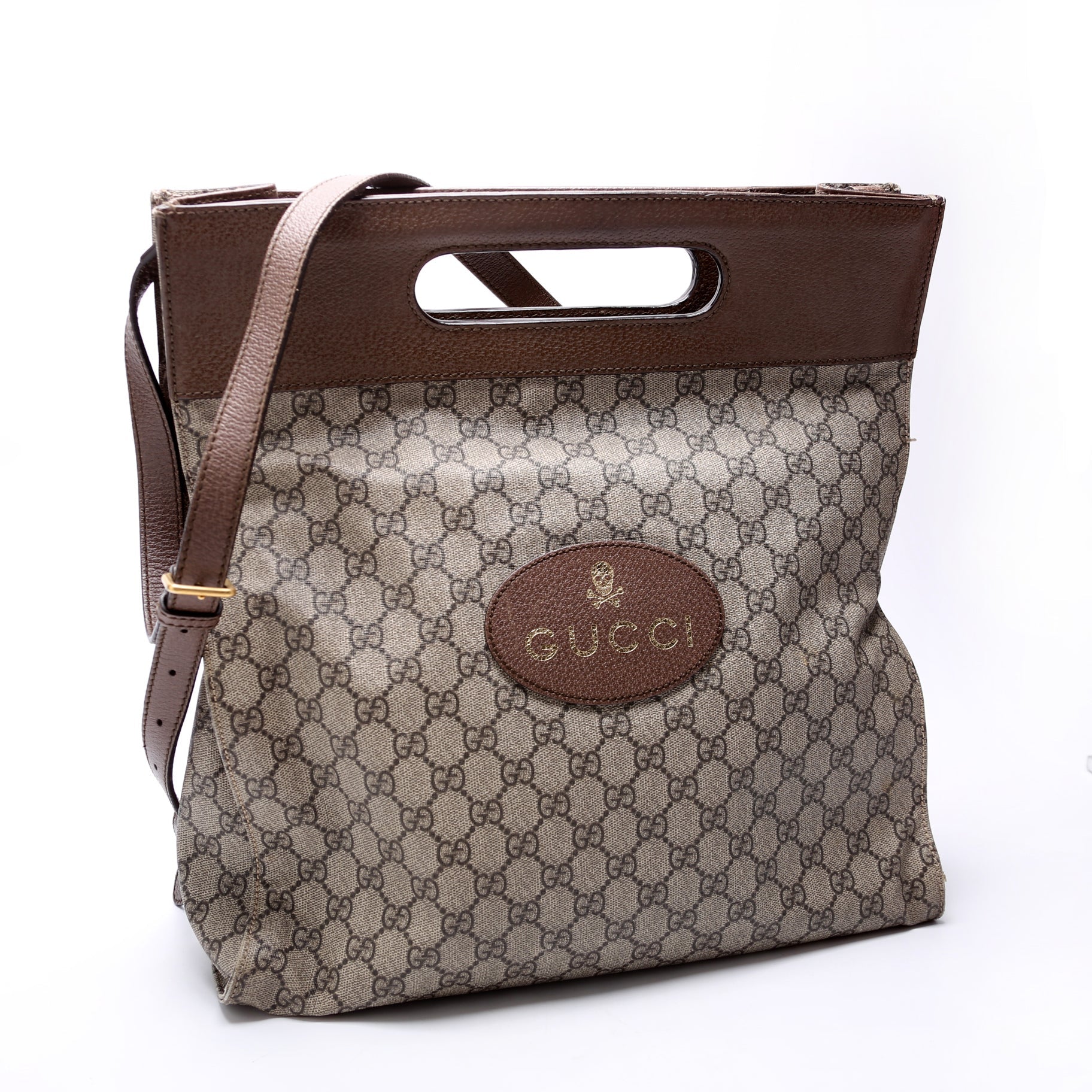 Gucci GG Supreme Slip Handle Vertical Brown Tote Bag