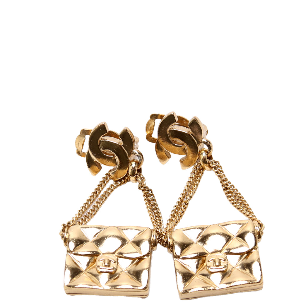 Chanel CC Flap Bag Drop Clip-On Earrings Gold