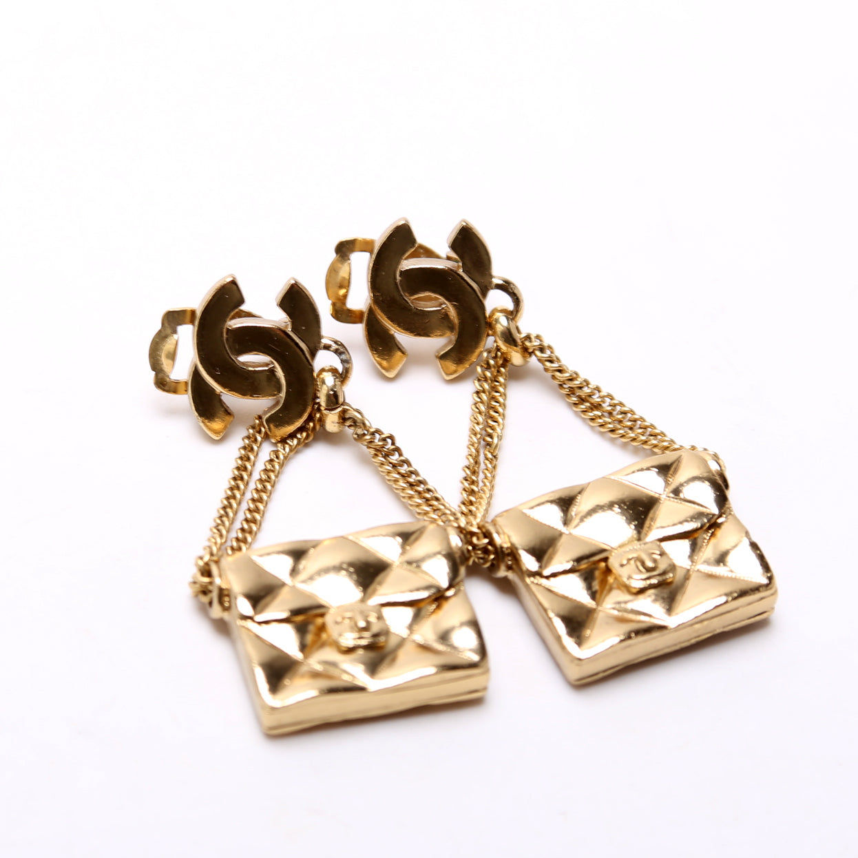 Chanel CC Flap Bag Drop Clip-On Earrings Gold