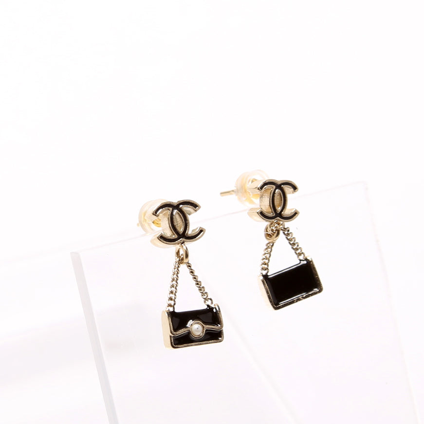 Chanel Mini CC Flap Bag Drop Earrings Gold/Black