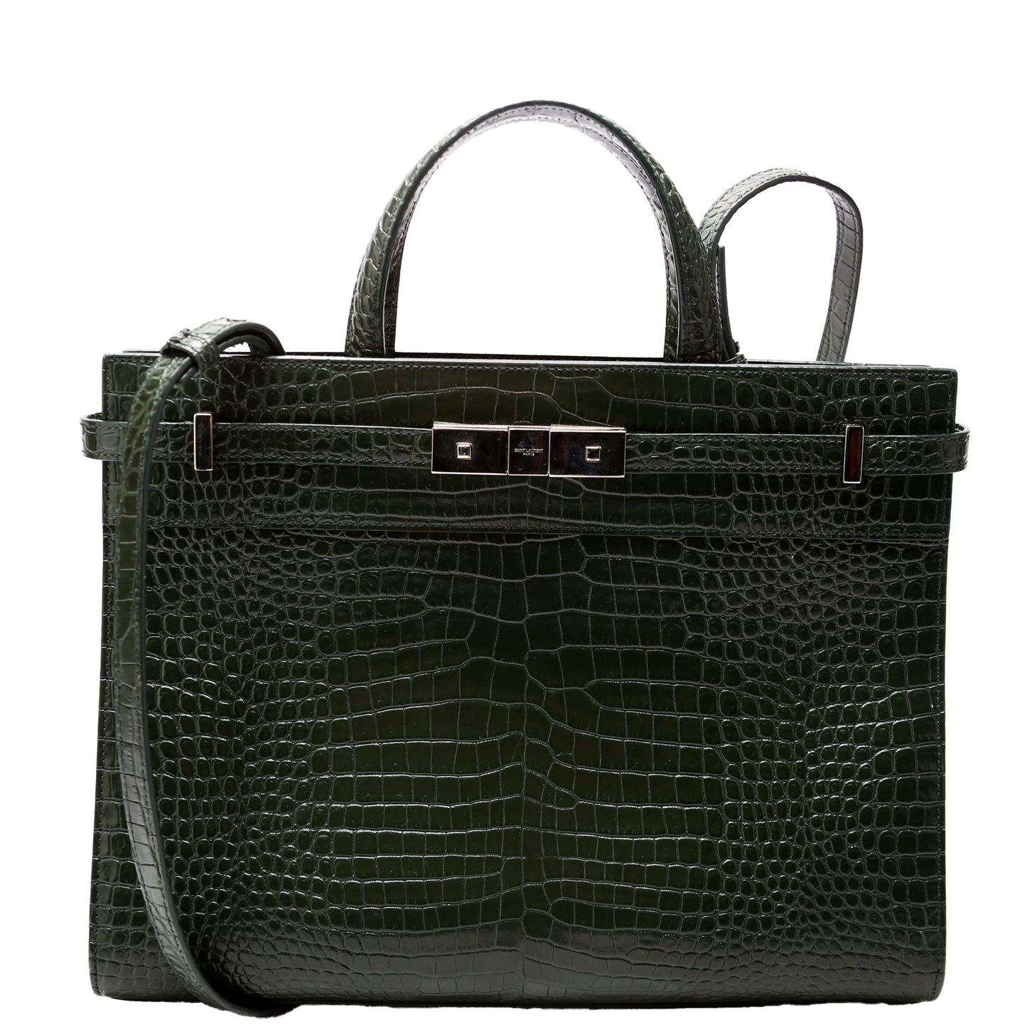 YSL Saint Laurent Saint Laurent Manhattan Shopper Tote Croc Embossed Green Tote Bag