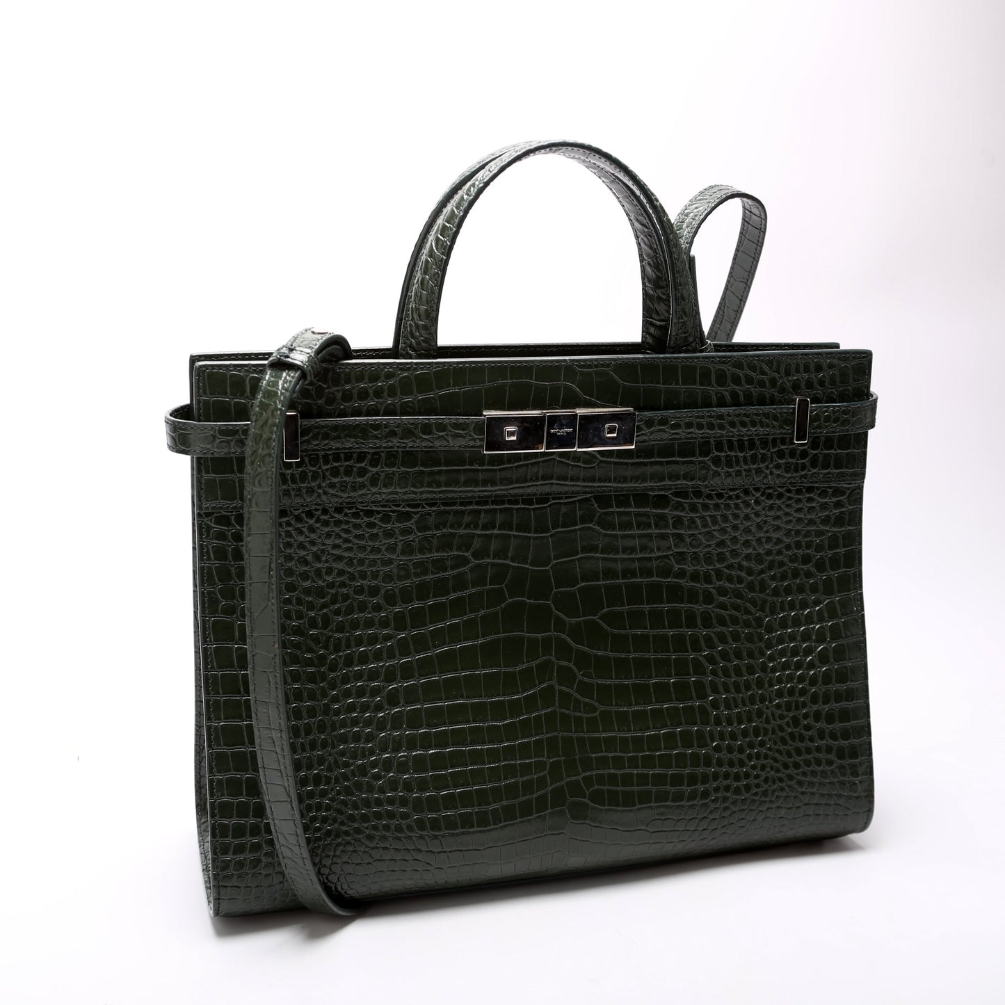YSL Saint Laurent Saint Laurent Manhattan Shopper Tote Croc Embossed Green Tote Bag