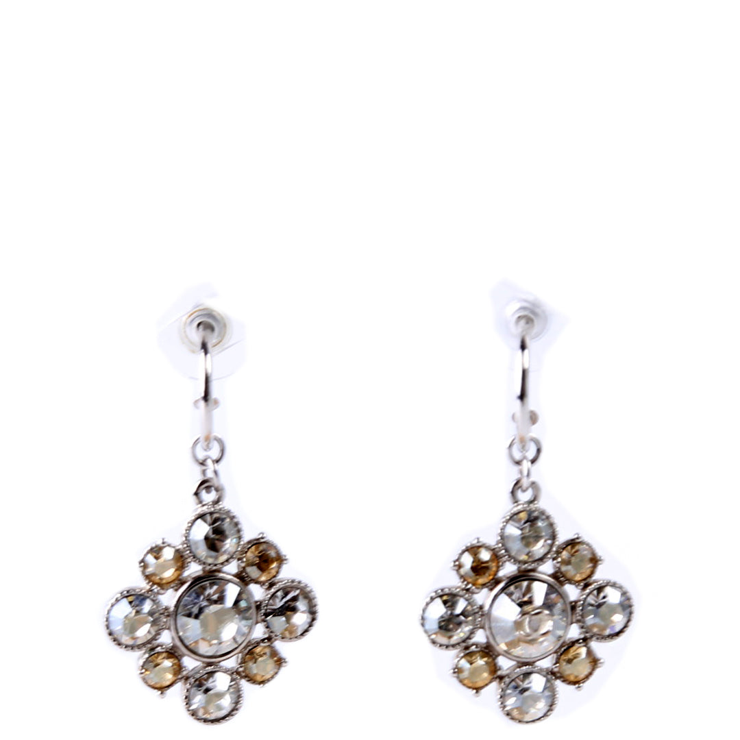Chanel Rhinestone Cluster Drop Earrings Silver/Gold