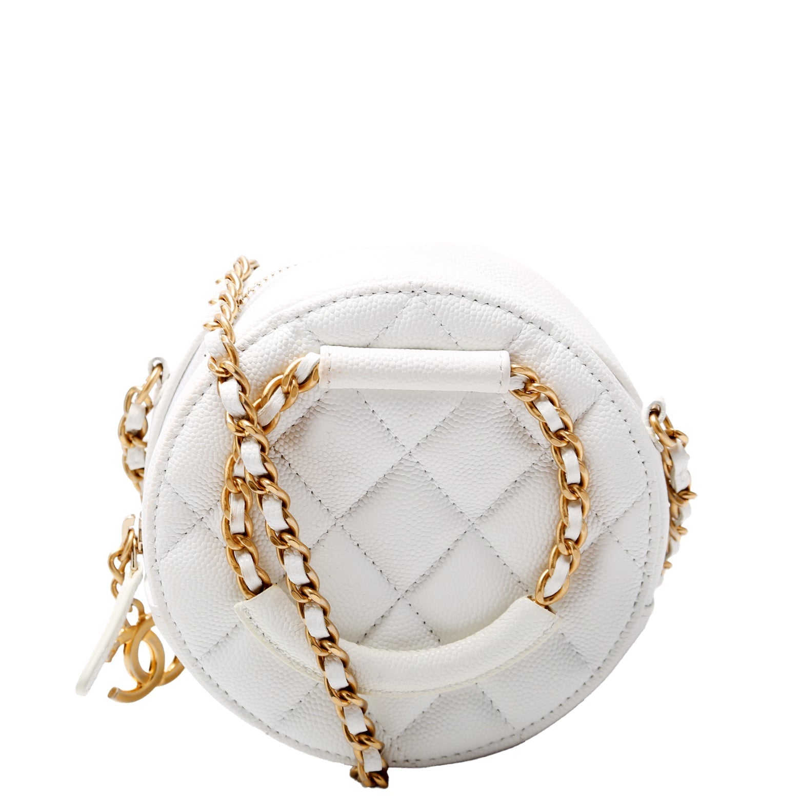 Chanel Woven Top Handle Round White Handbag