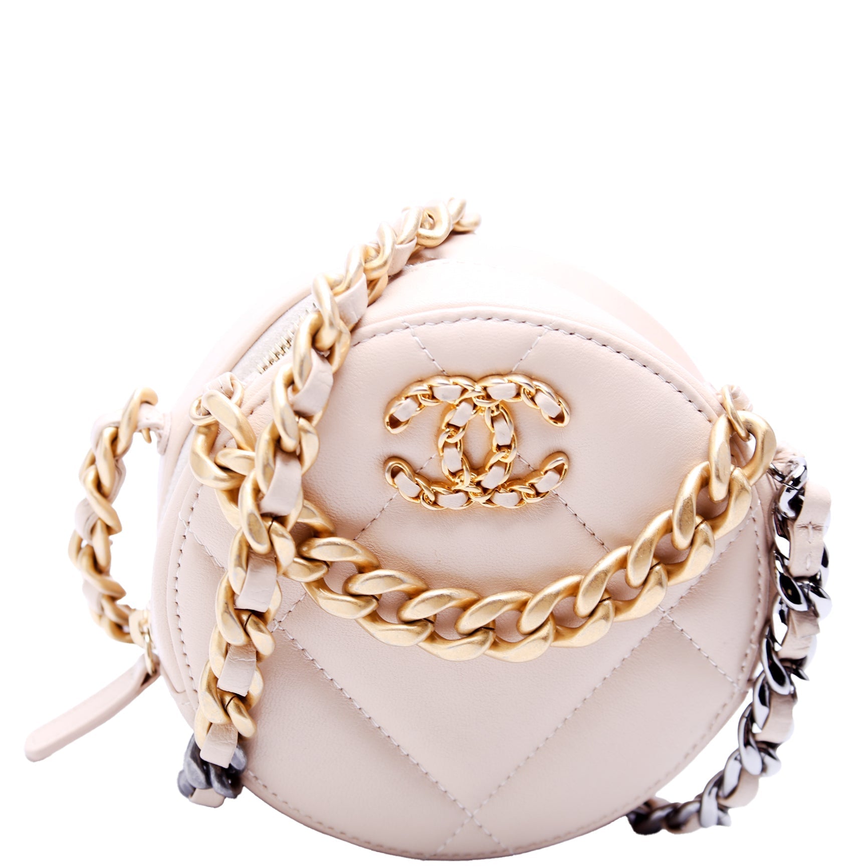 Chanel 19 Round Goatskin 2M Tan Clutch Bag