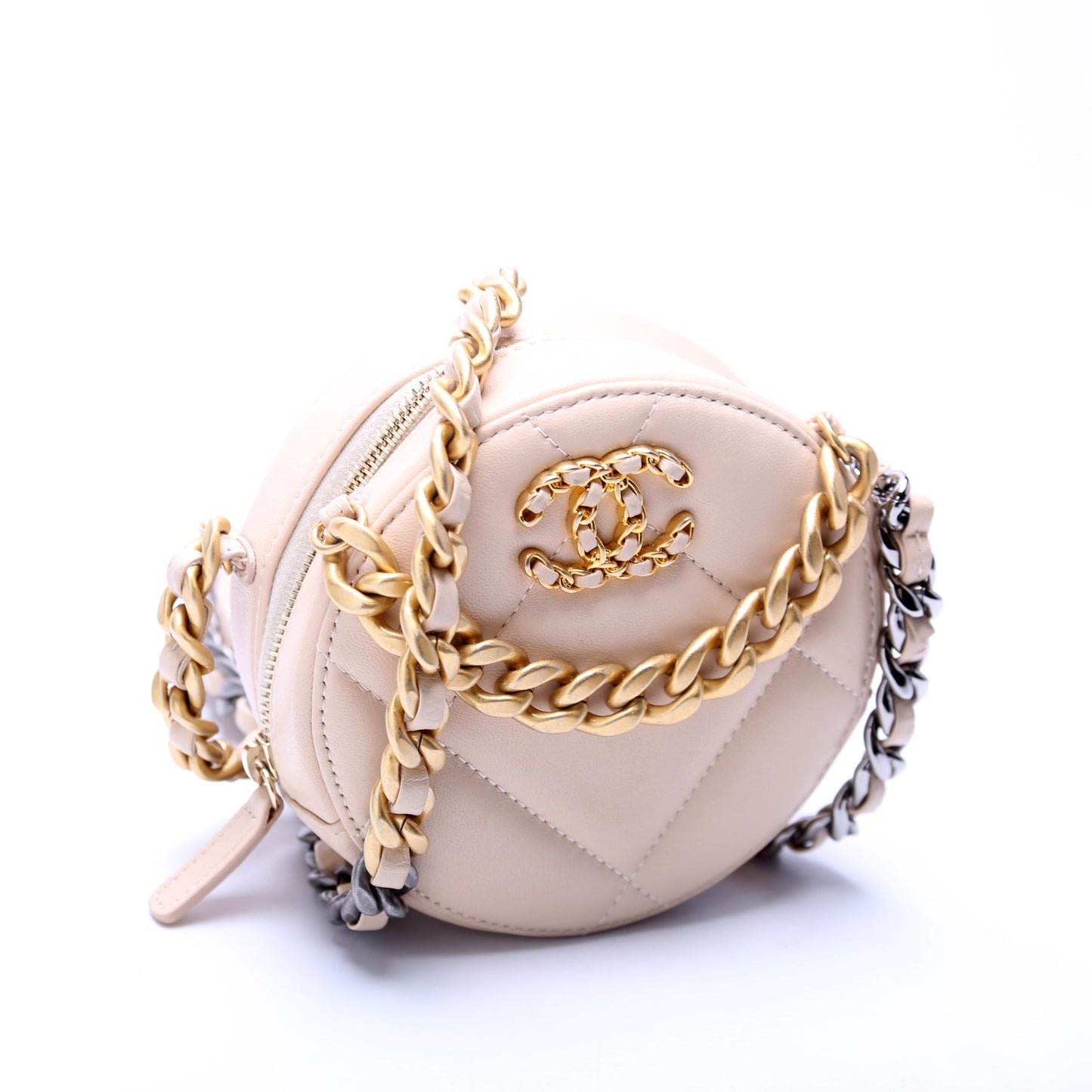 Chanel 19 Round Goatskin 2M Tan Clutch Bag