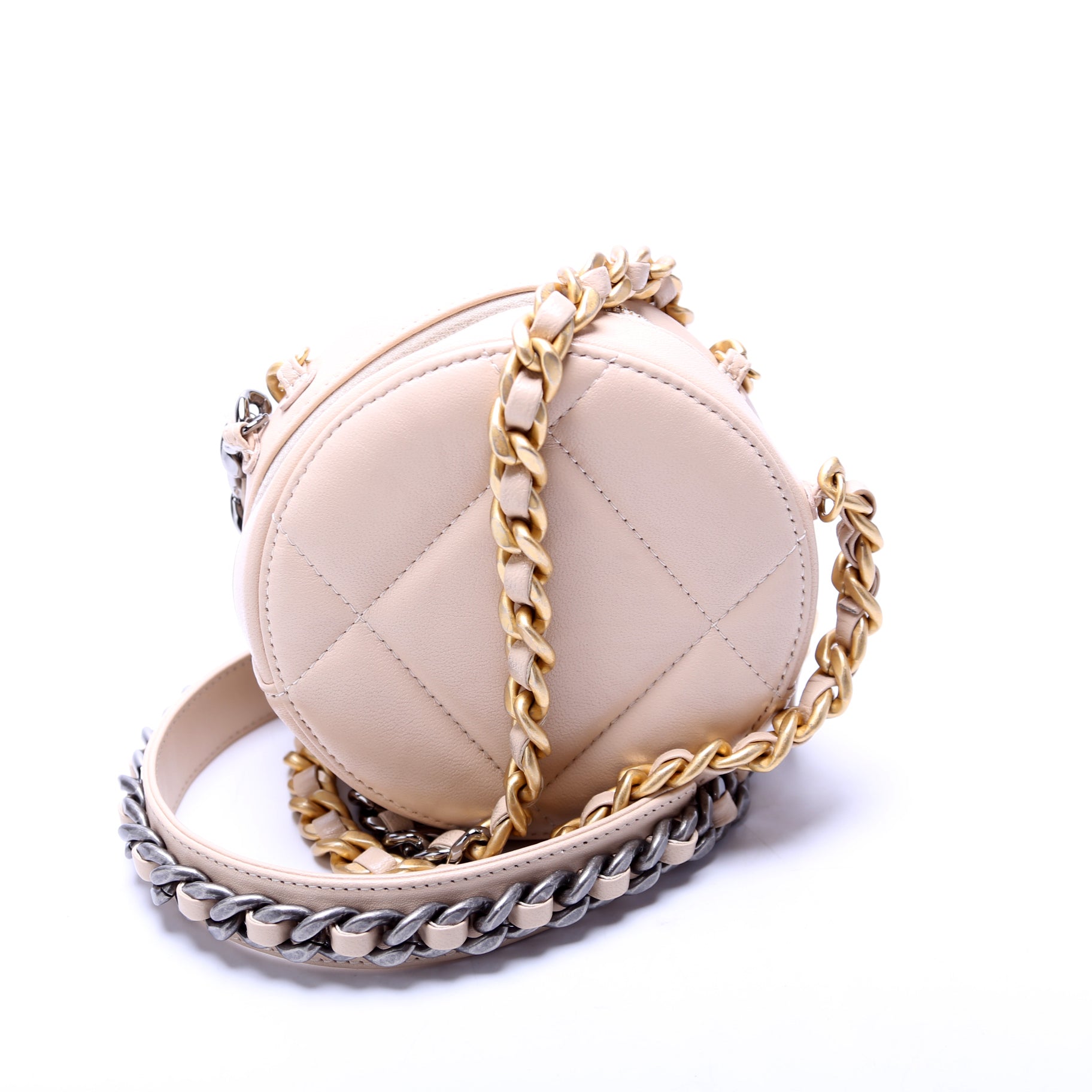 Chanel 19 Round Goatskin 2M Tan Clutch Bag