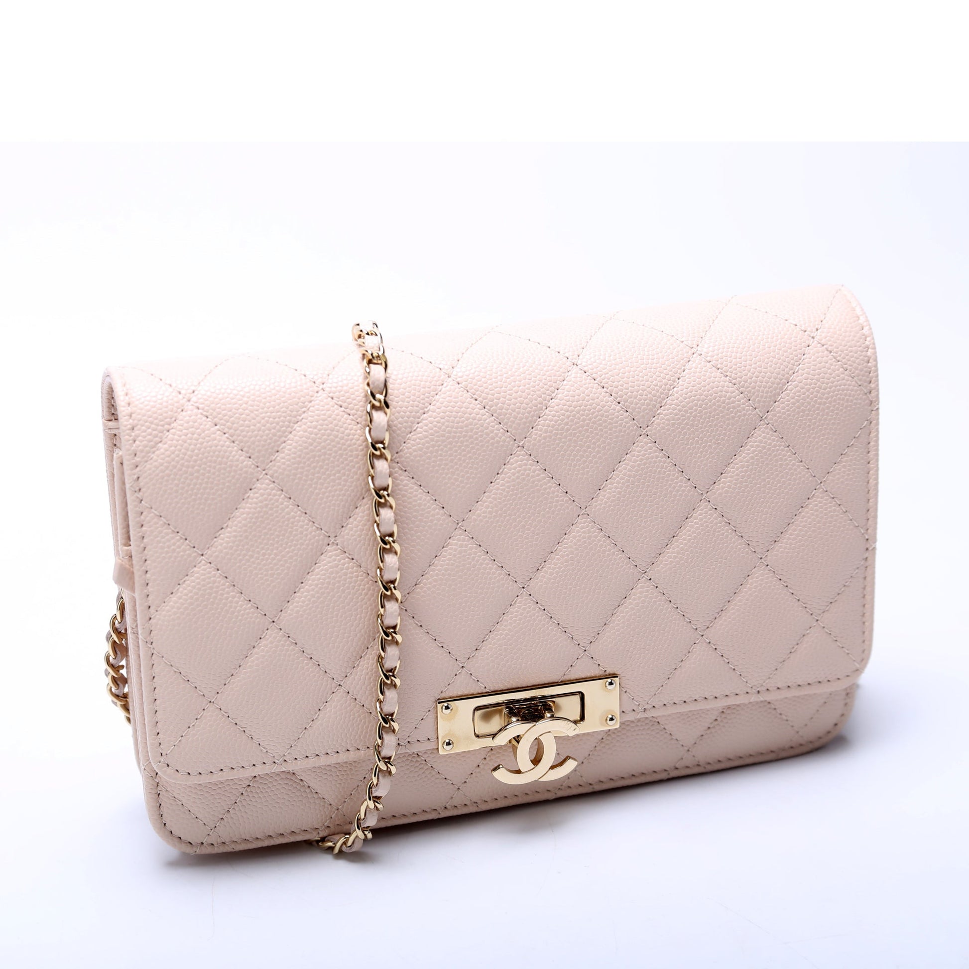 Chanel WOC Golden Class Quilted Caviar 24M Beige Clutch Bag