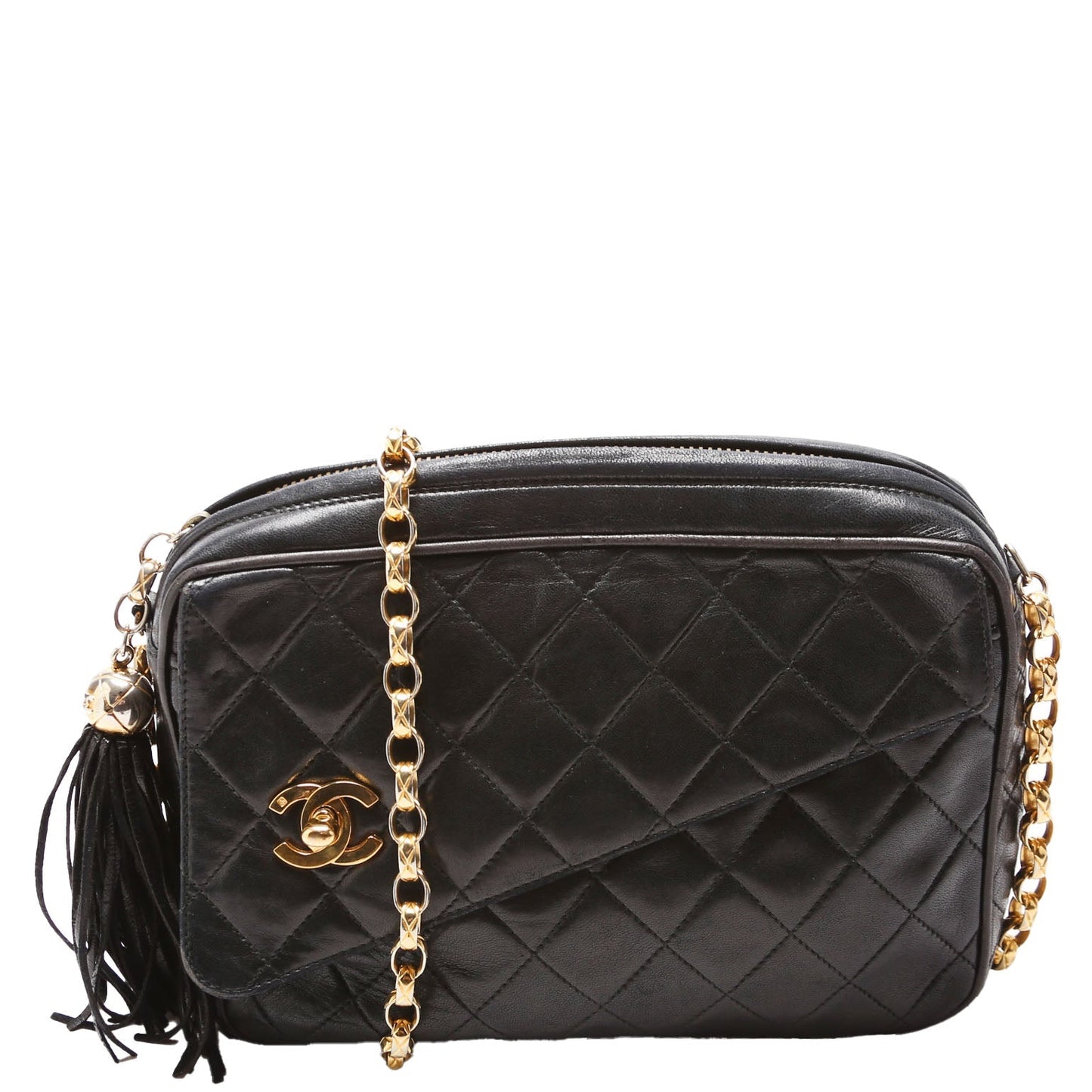 Chanel CC Diagonal Flap Tassel Camera Black Handbag