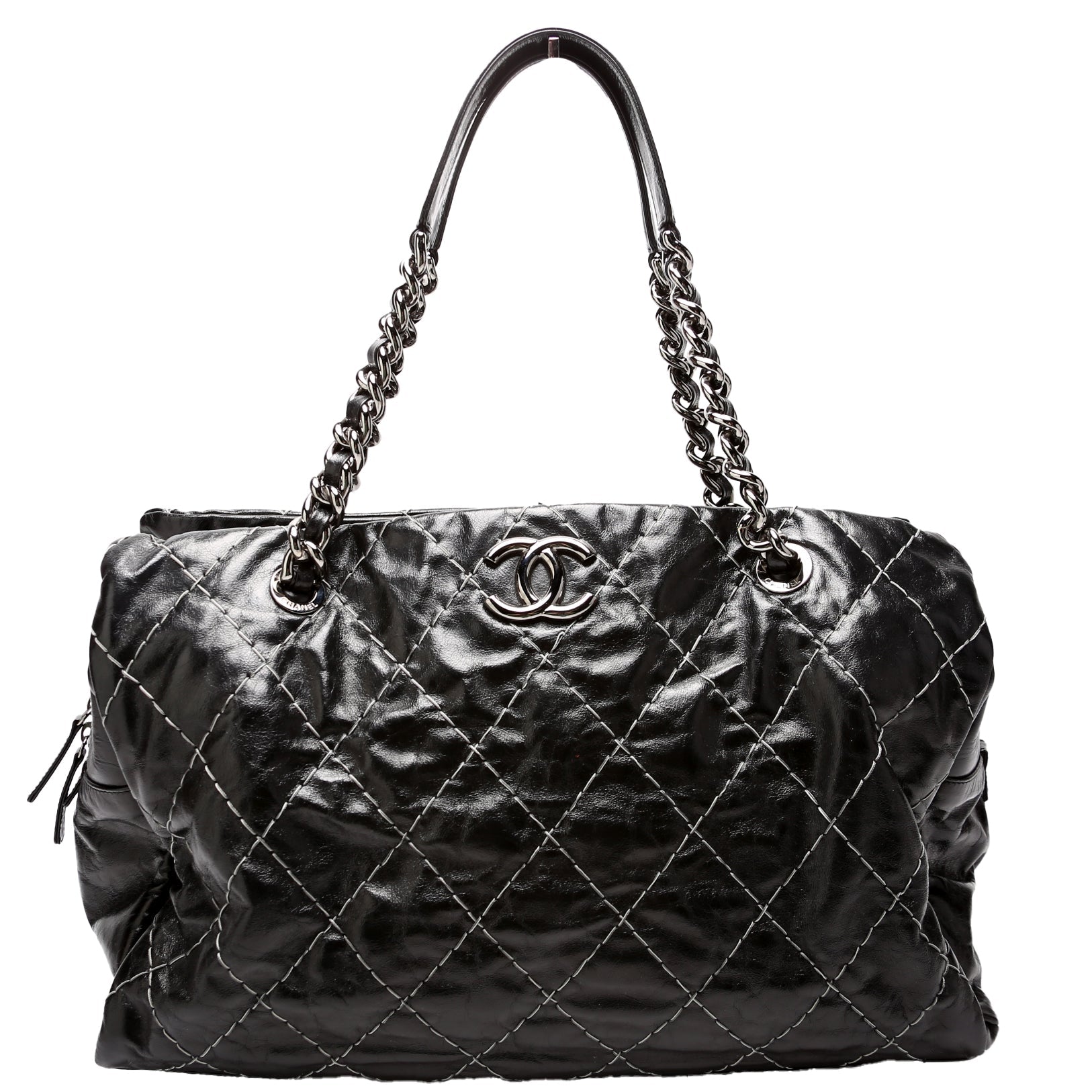 Chanel Double Contrast Stitch Goat 13M Black Tote Bag
