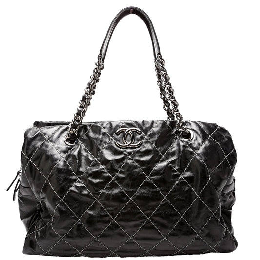 Chanel Double Contrast Stitch Goat 13M Black Tote Bag